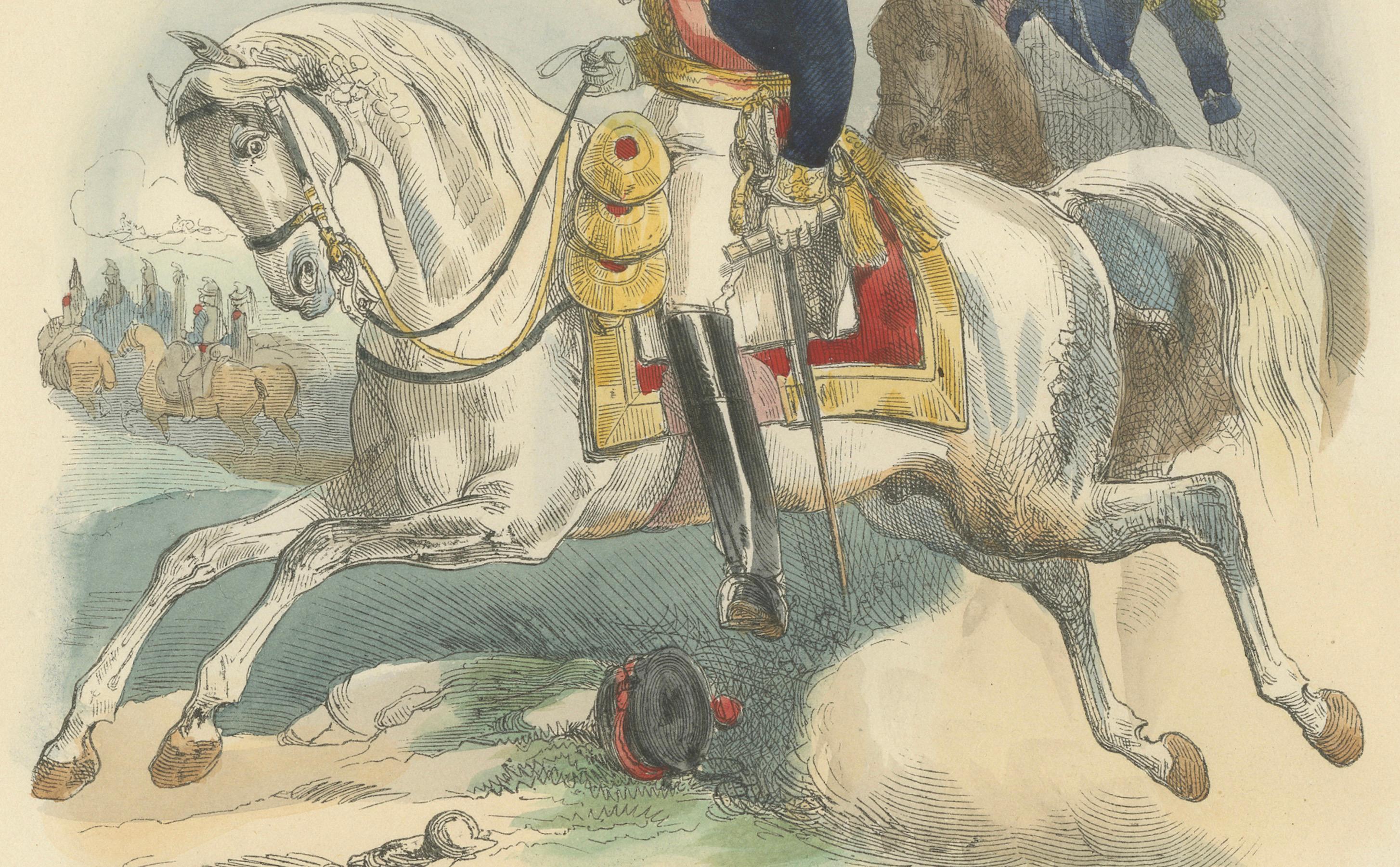 Napoleonic General of Division on Horseback, Bellangé, Military Print, 1843
