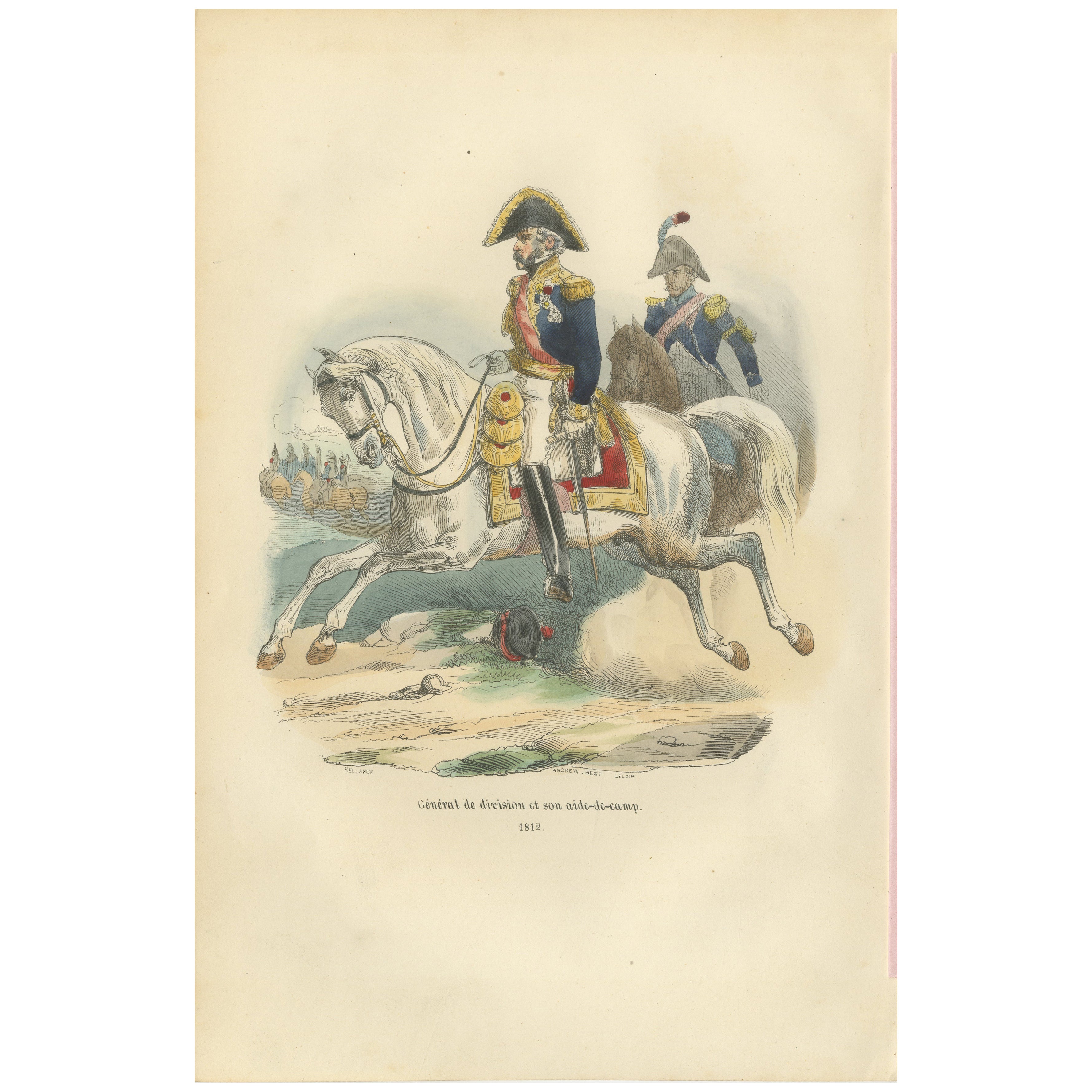 Napoleonic General of Division on Horseback, Bellangé, Military Print, 1843