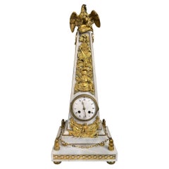 Napoleonic Gilt Bronze and Marble Obelisk Clock