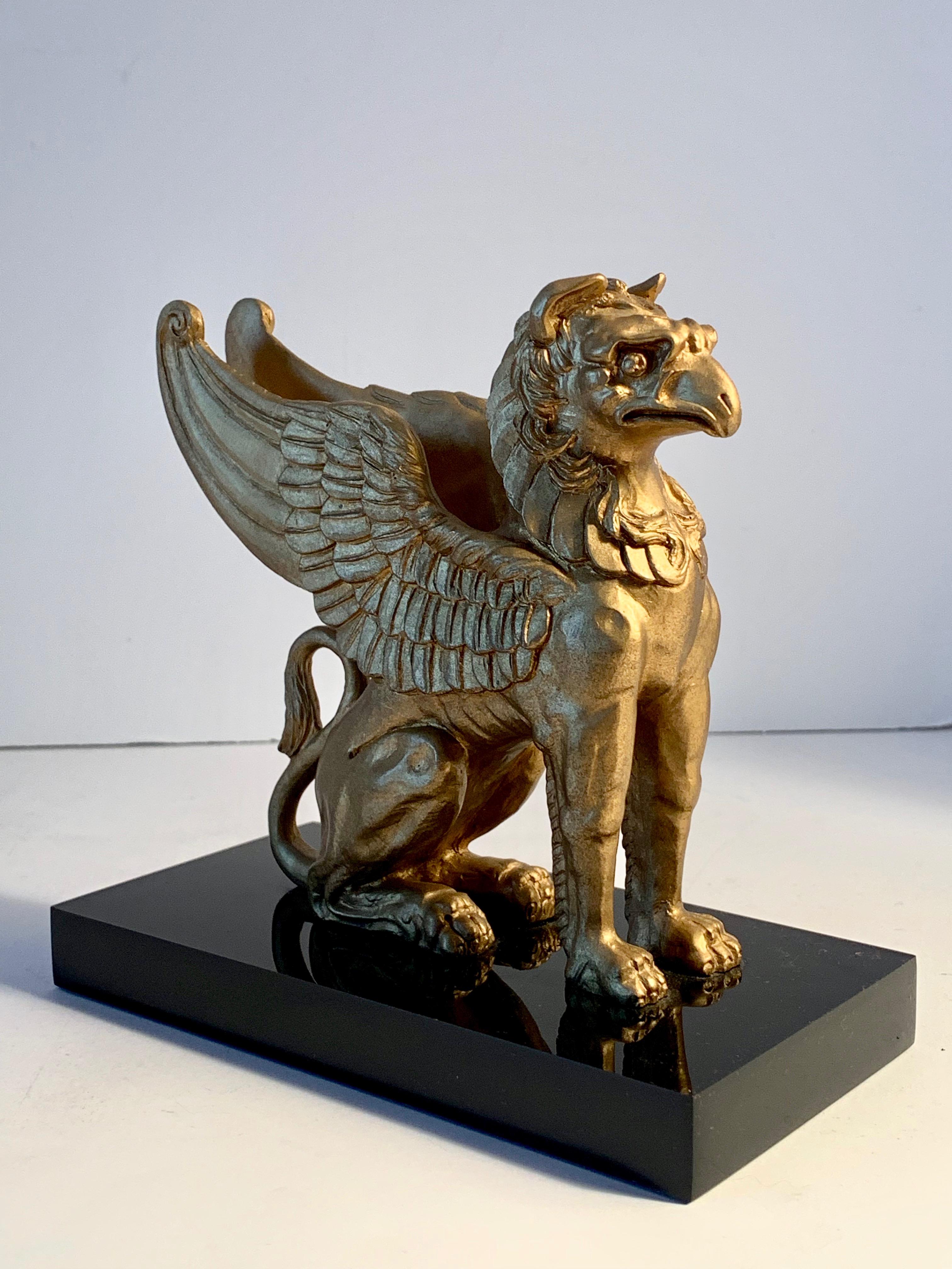 Mid-Century Modern Napoleonic Gold Griffin Statue Paper Weight on Marble Base