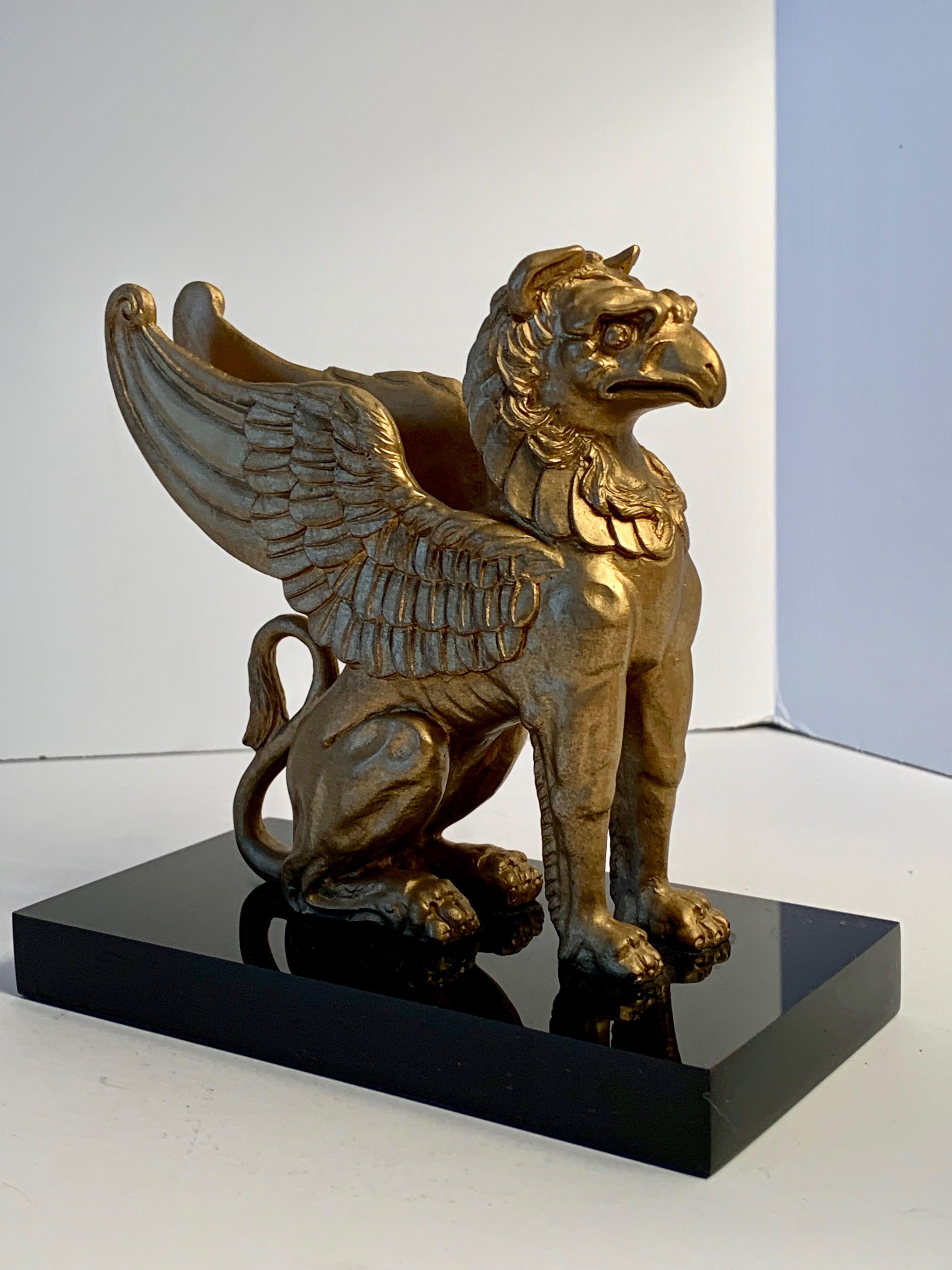 Gilt Napoleonic Gold Griffin Statue Paper Weight on Marble Base