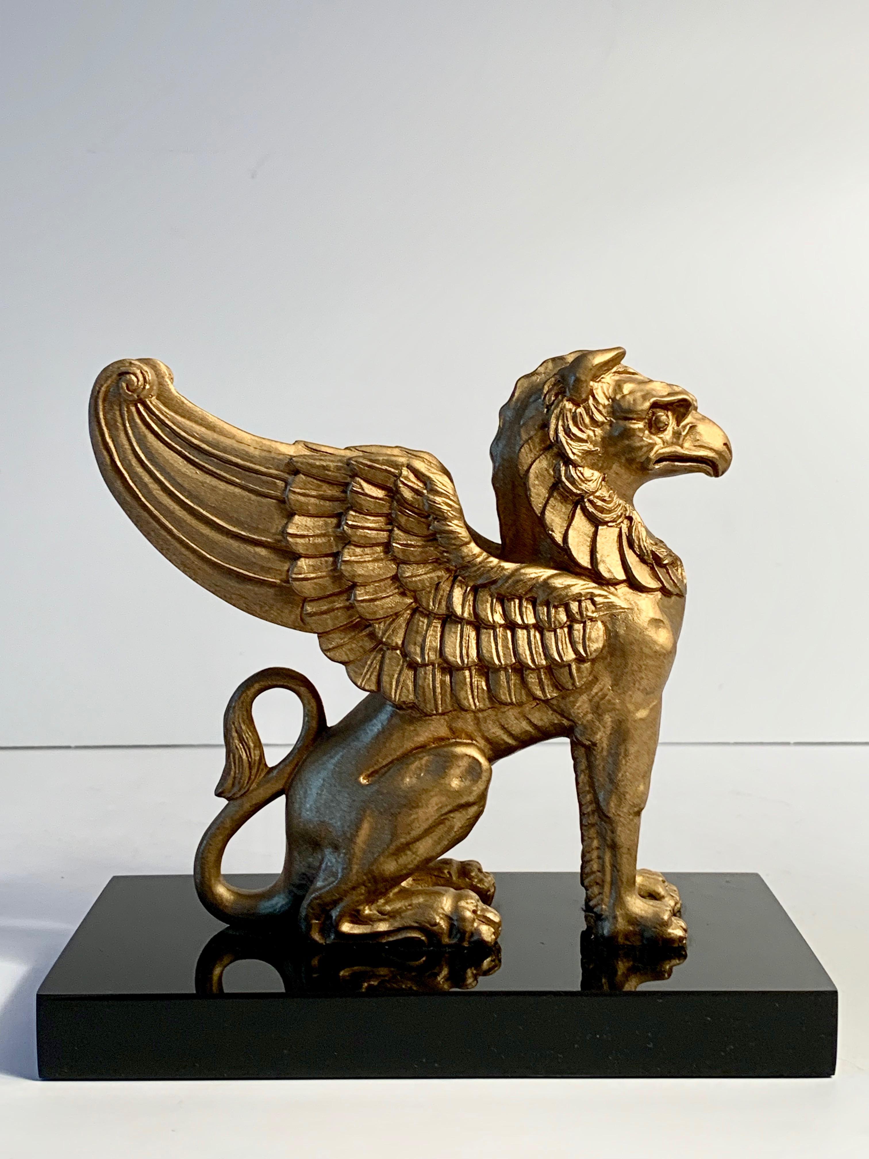 Napoleonic Gold Griffin Statue Paper Weight on Marble Base In Excellent Condition In Los Angeles, CA