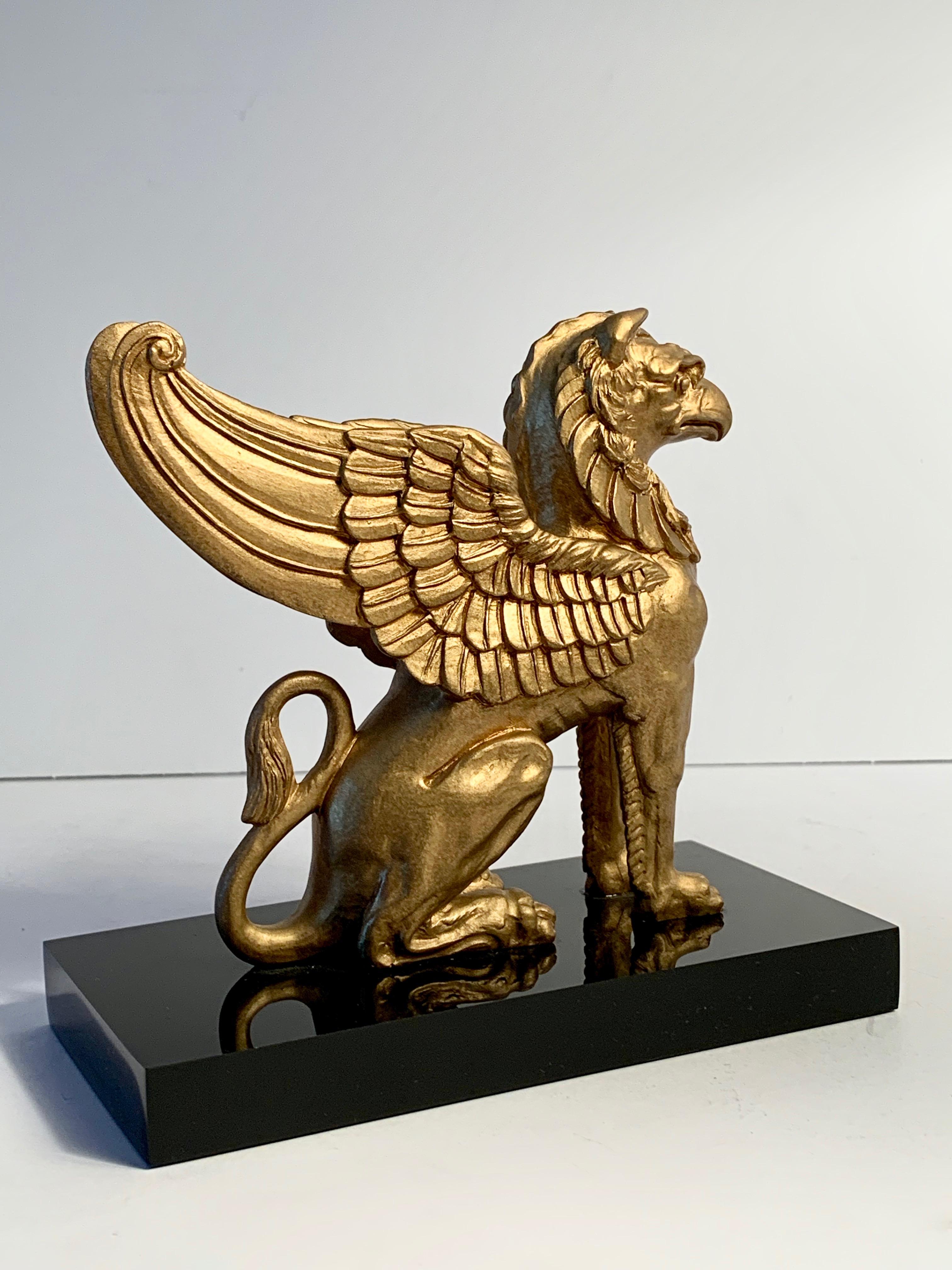 20th Century Napoleonic Gold Griffin Statue Paper Weight on Marble Base