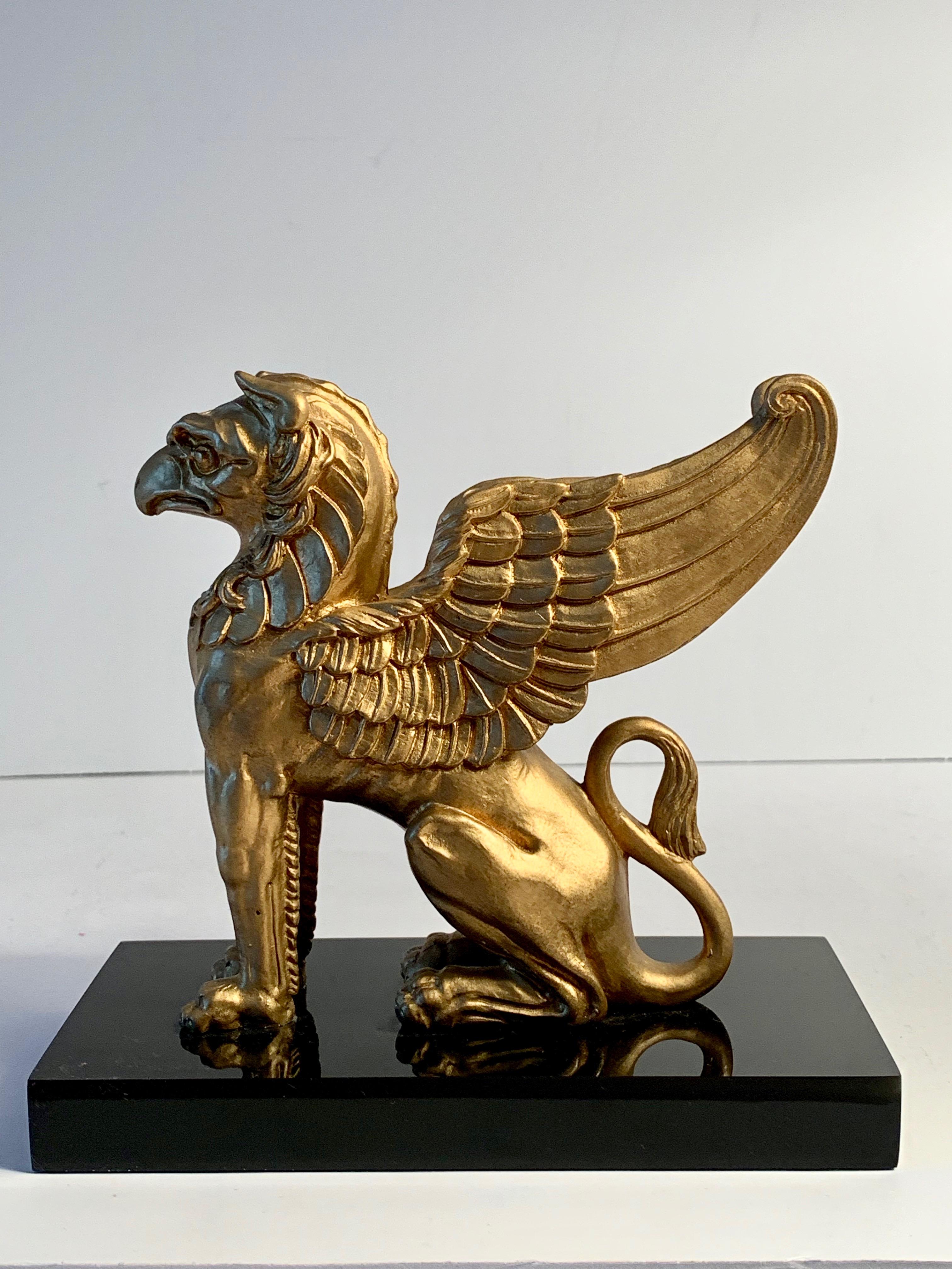 Composition Napoleonic Gold Griffin Statue Paper Weight on Marble Base