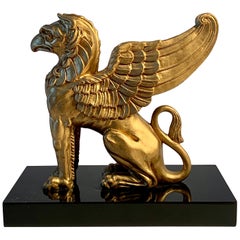 Napoleonic Gold Griffin Statue Paper Weight on Marble Base