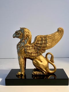 Napoleonic Gold Griffin Statue Paper Weight on Marble Base