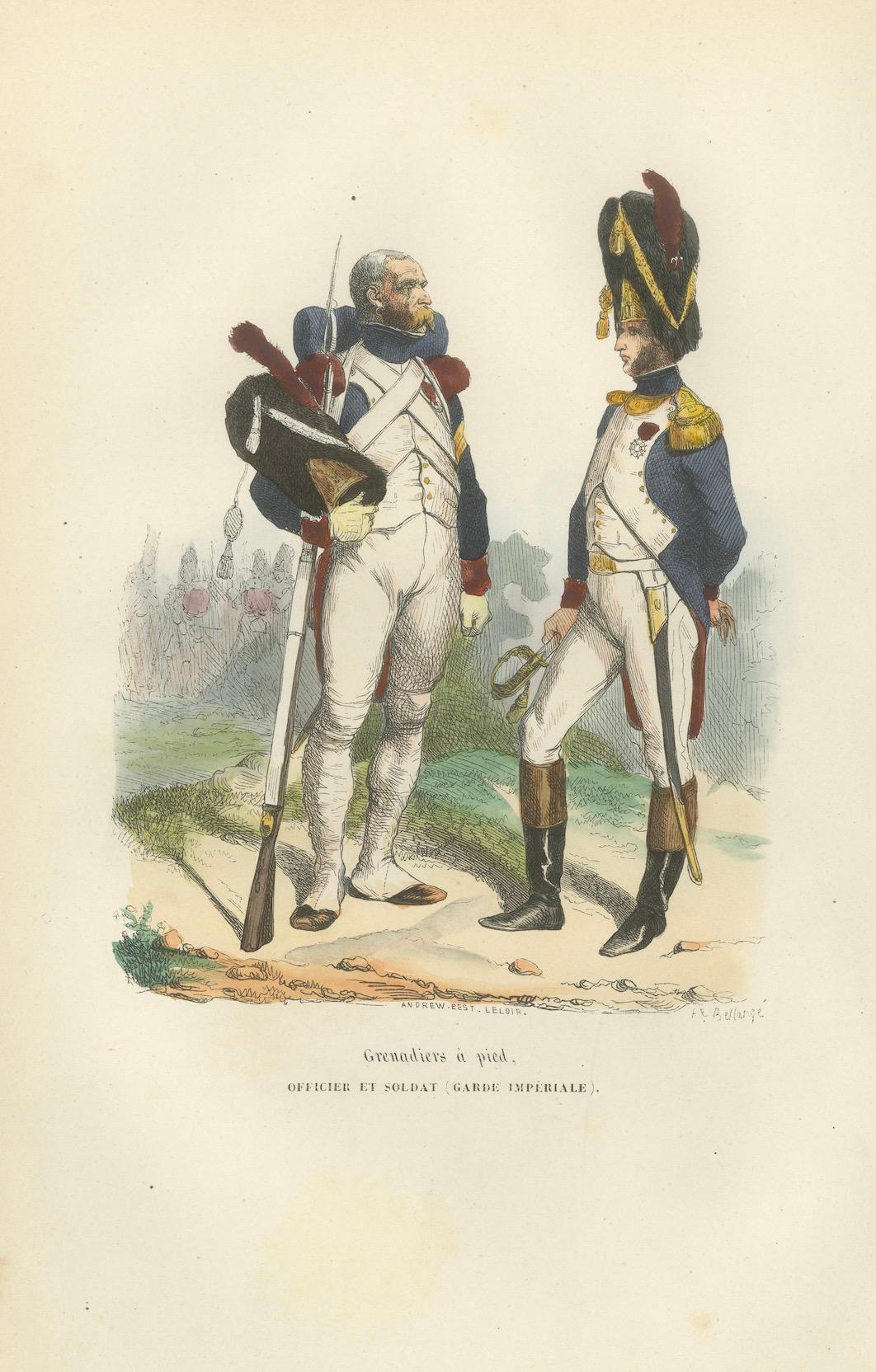Napoleonic Imperial Guard Grenadiers, Officer and Soldier – French Prints, 1843