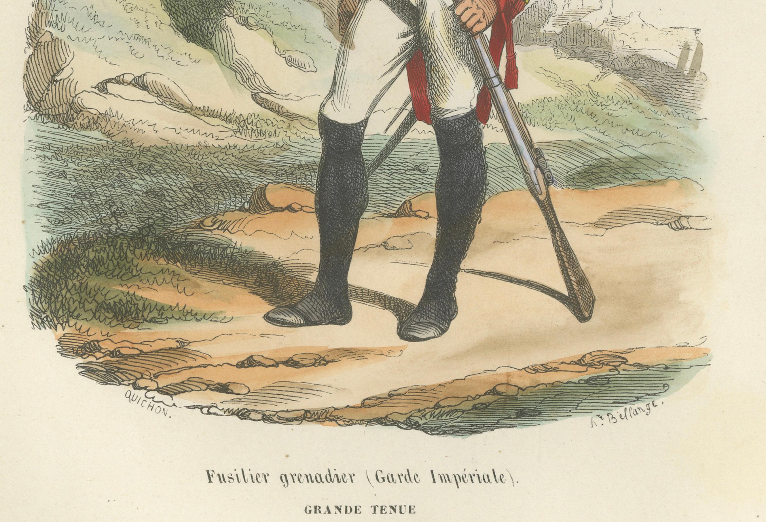Napoleonic Imperial Guard Grenadiers, Officer and Soldier – French Prints, 1843