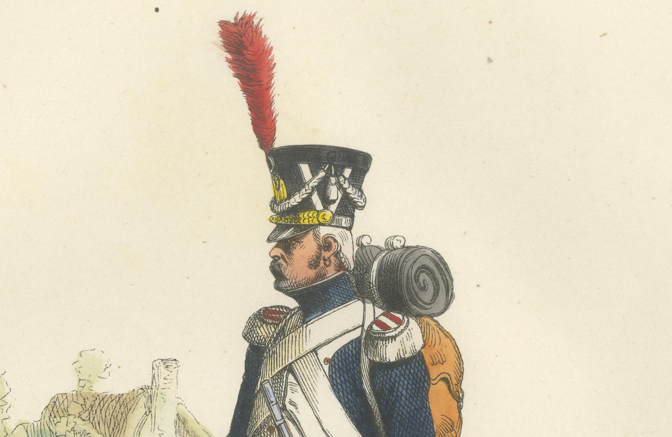 Napoleonic Imperial Guard Grenadiers, Officer and Soldier – French Prints, 1843
