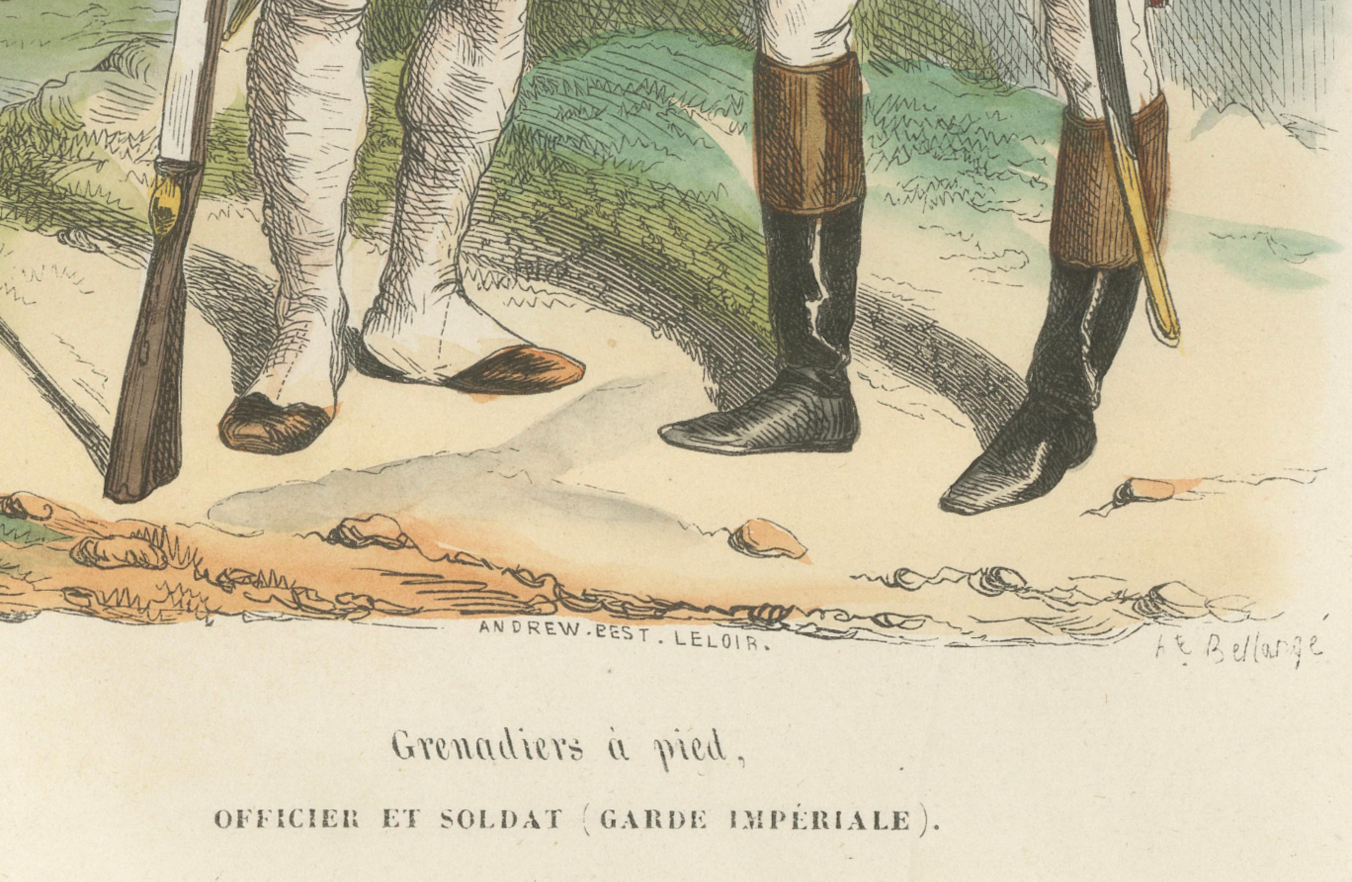 Napoleonic Imperial Guard Grenadiers, Officer and Soldier – French Prints, 1843