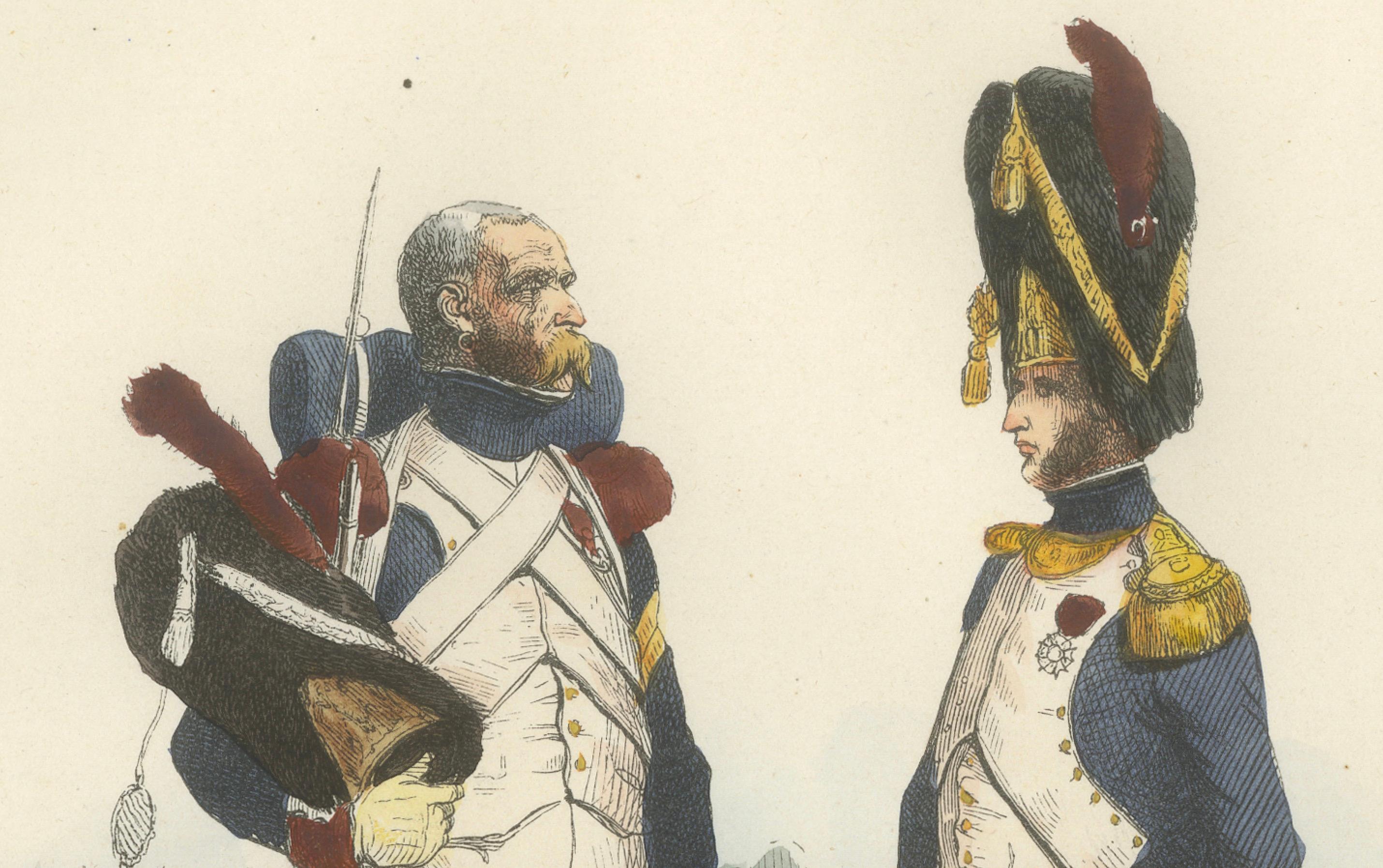 Napoleonic Imperial Guard Grenadiers, Officer and Soldier – French Prints, 1843