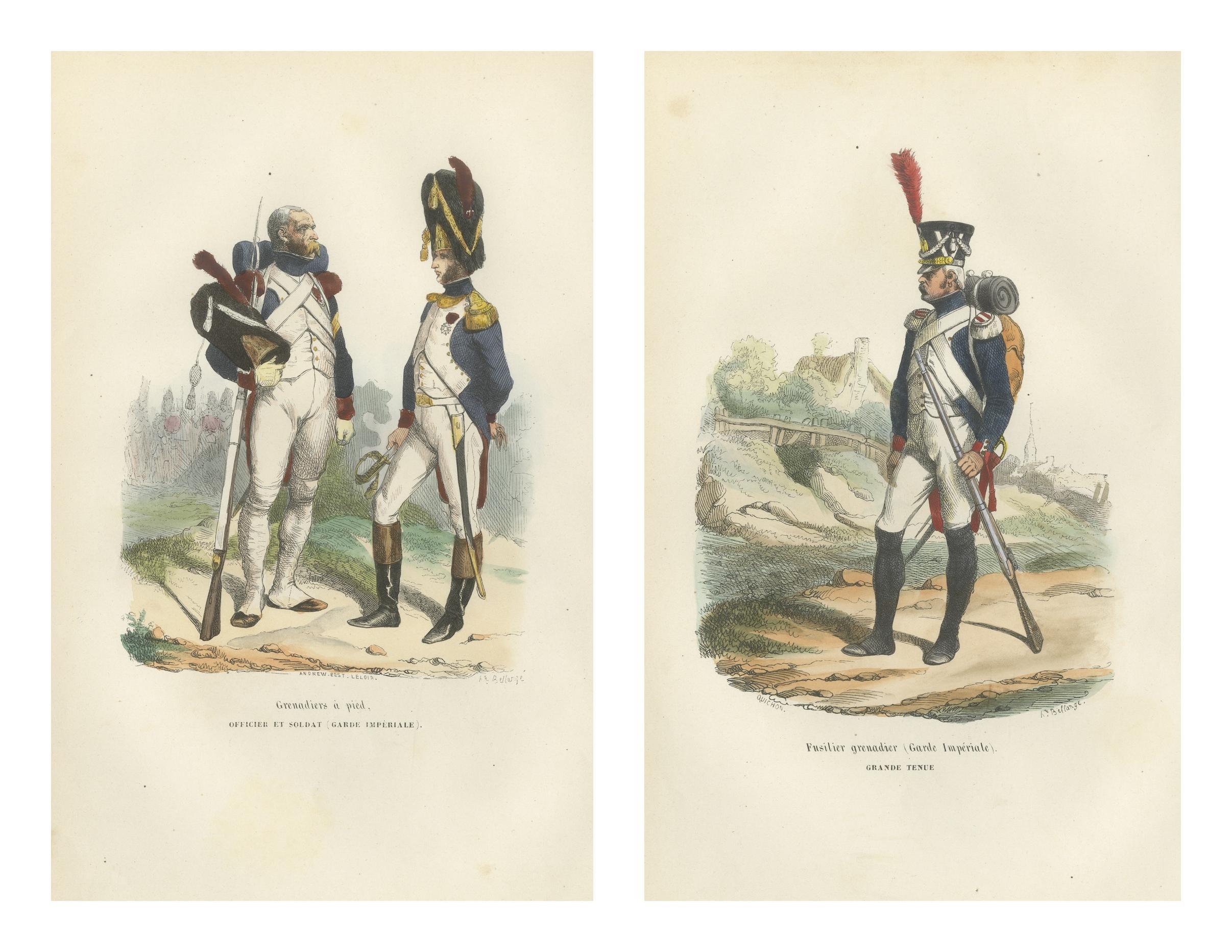 Napoleonic Imperial Guard Grenadiers, Officer and Soldier – French Prints, 1843