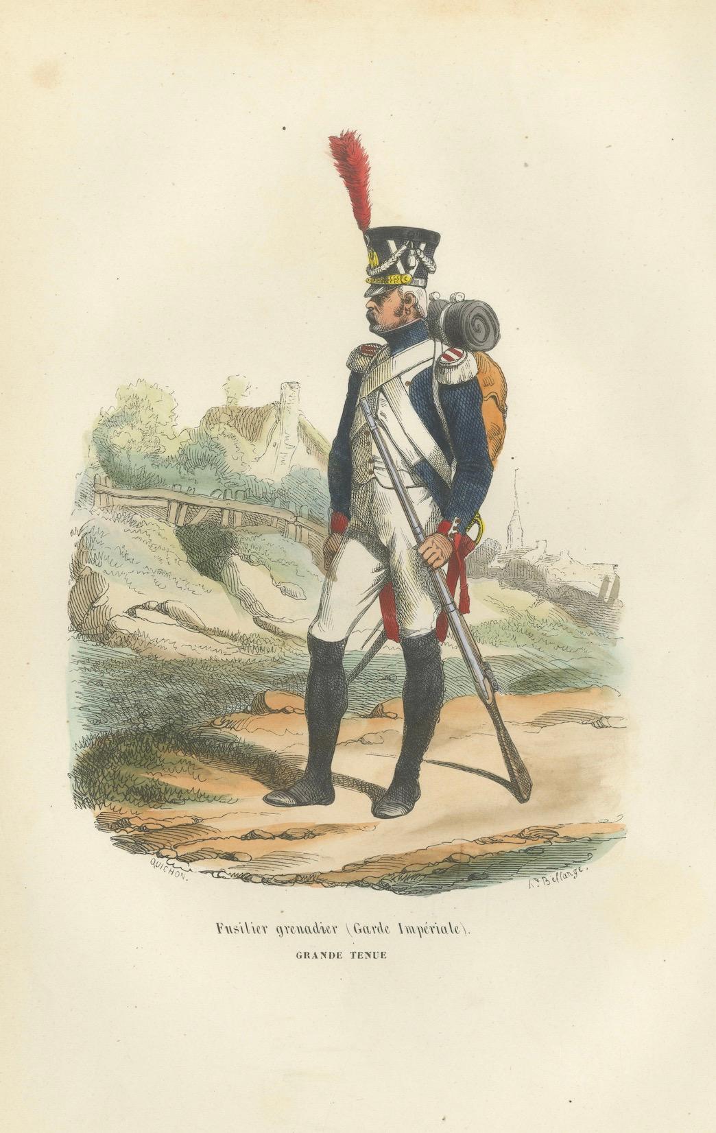 Napoleonic Imperial Guard Grenadiers, Officer and Soldier – French Prints, 1843