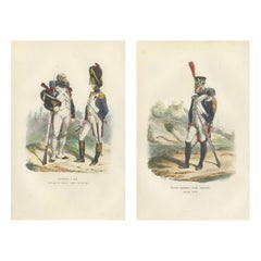 Napoleonic Imperial Guard Grenadiers, Officer and Soldier – French Prints, 1843