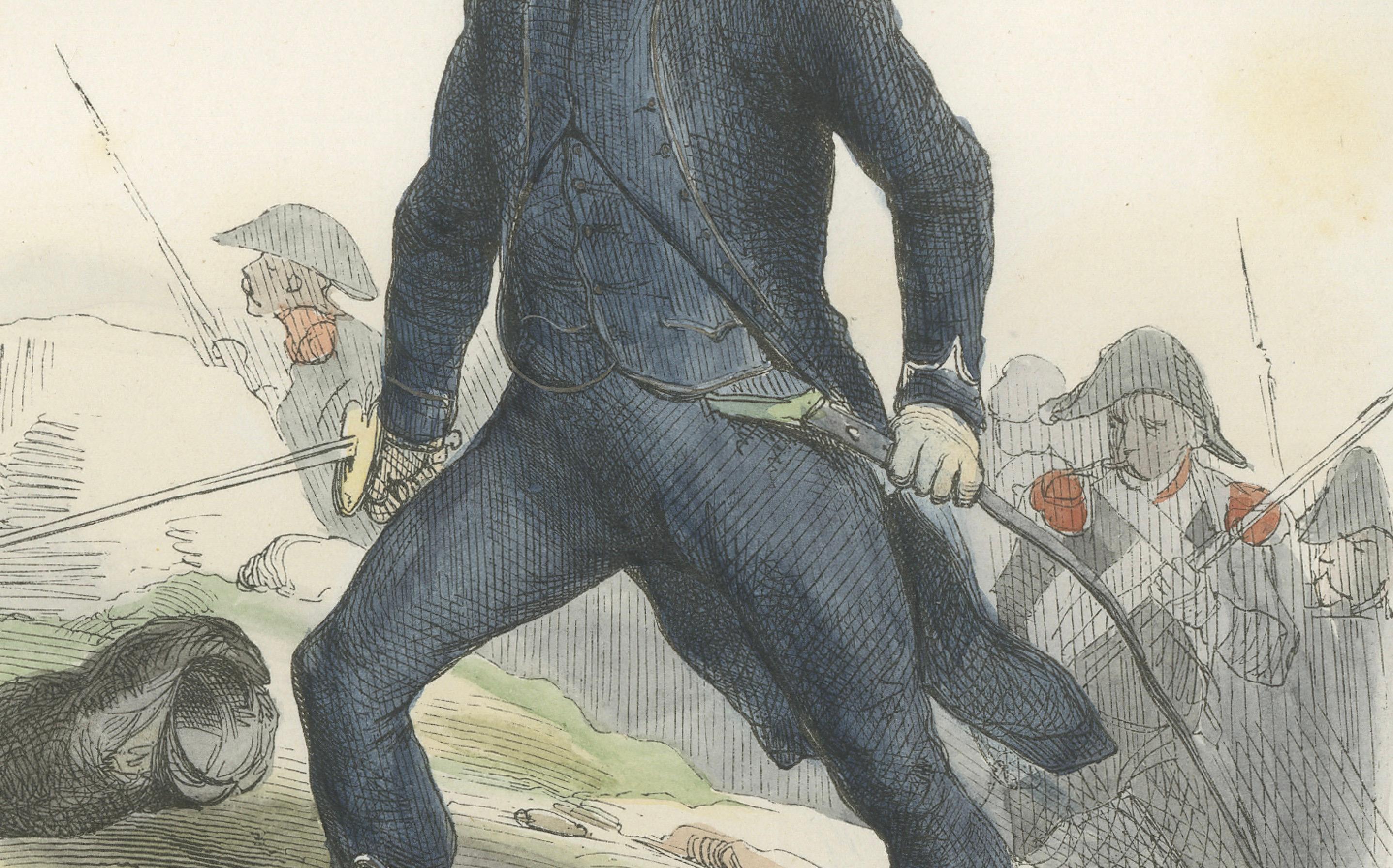 Napoleonic Light Infantry Officer 1795, French Military Uniform Print, 1843