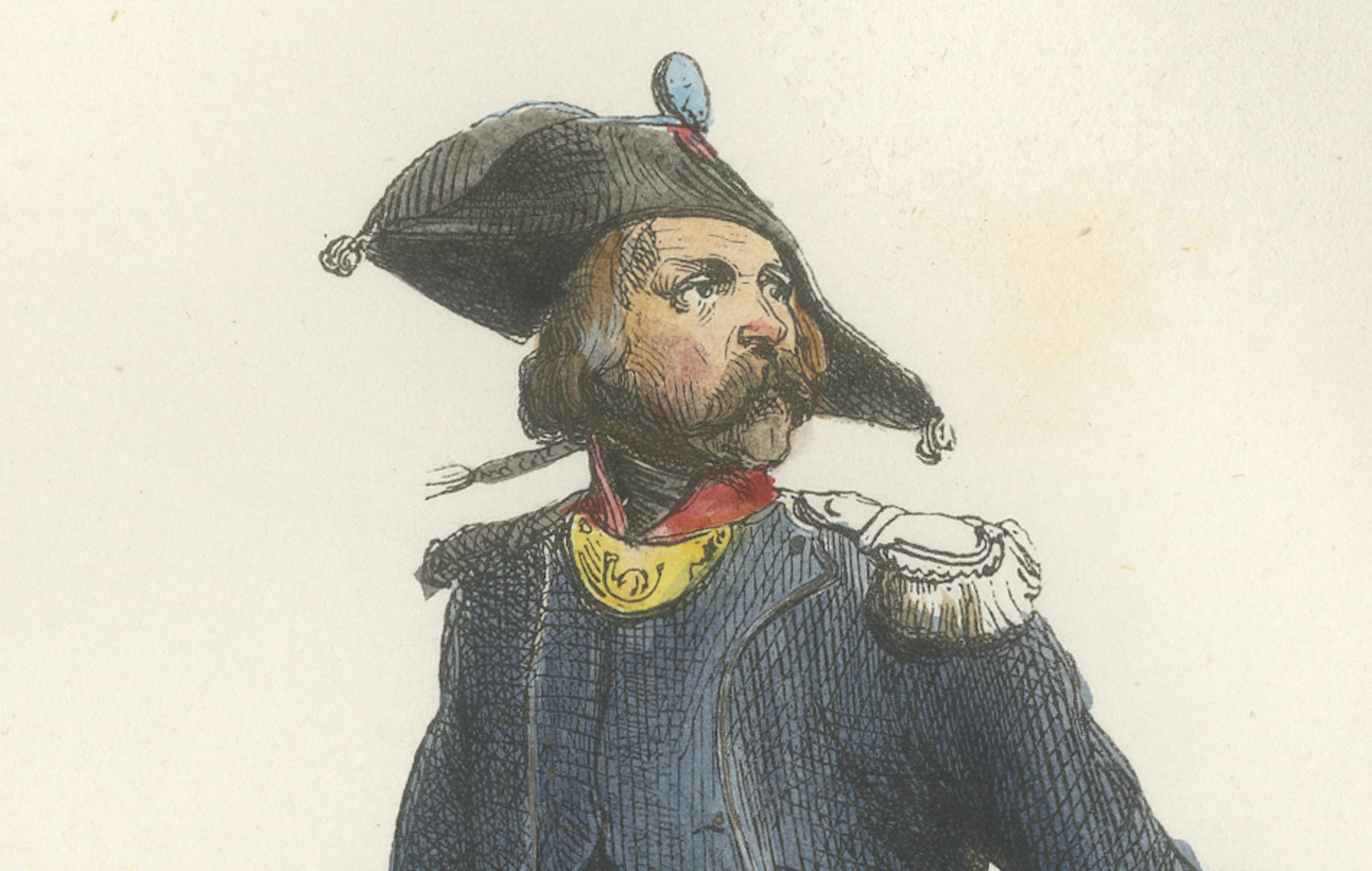 Napoleonic Light Infantry Officer 1795, French Military Uniform Print, 1843