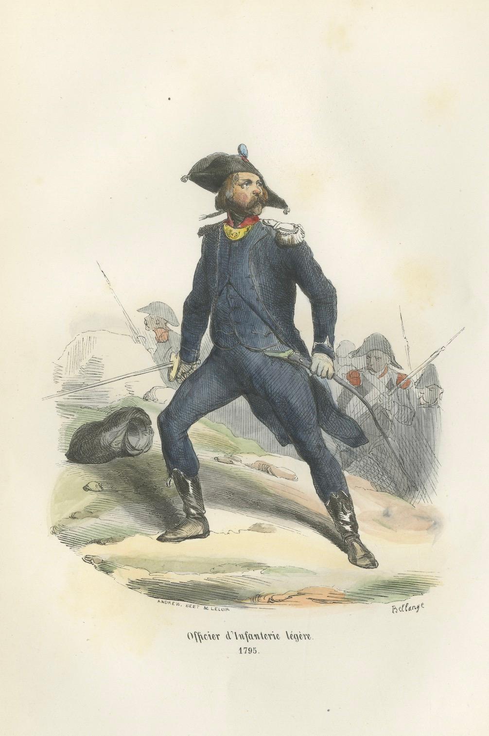 Napoleonic Light Infantry Officer 1795, French Military Uniform Print, 1843