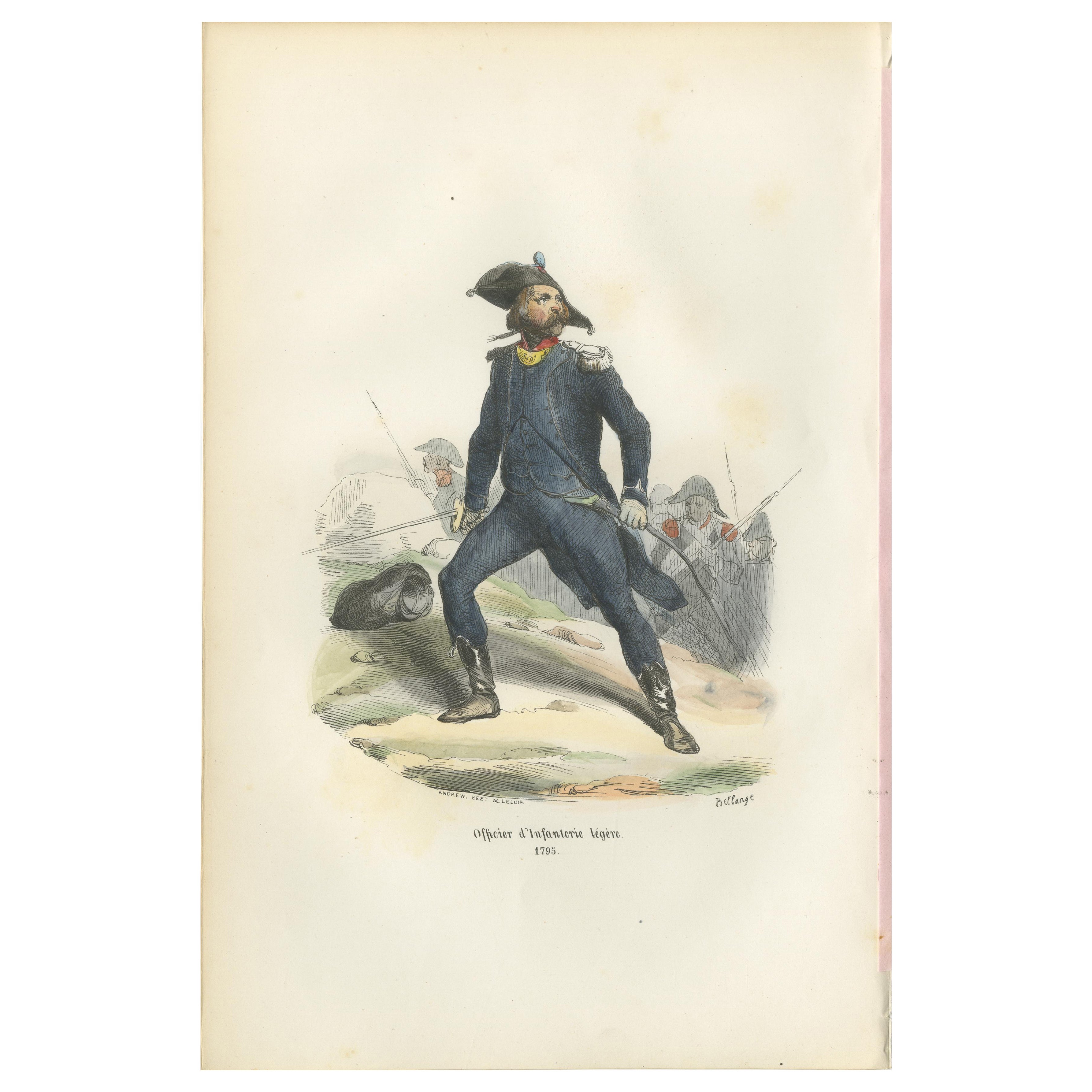 Napoleonic Light Infantry Officer 1795, French Military Uniform Print, 1843