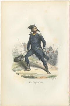 Napoleonic Light Infantry Officer 1795, French Military Uniform Print, 1843