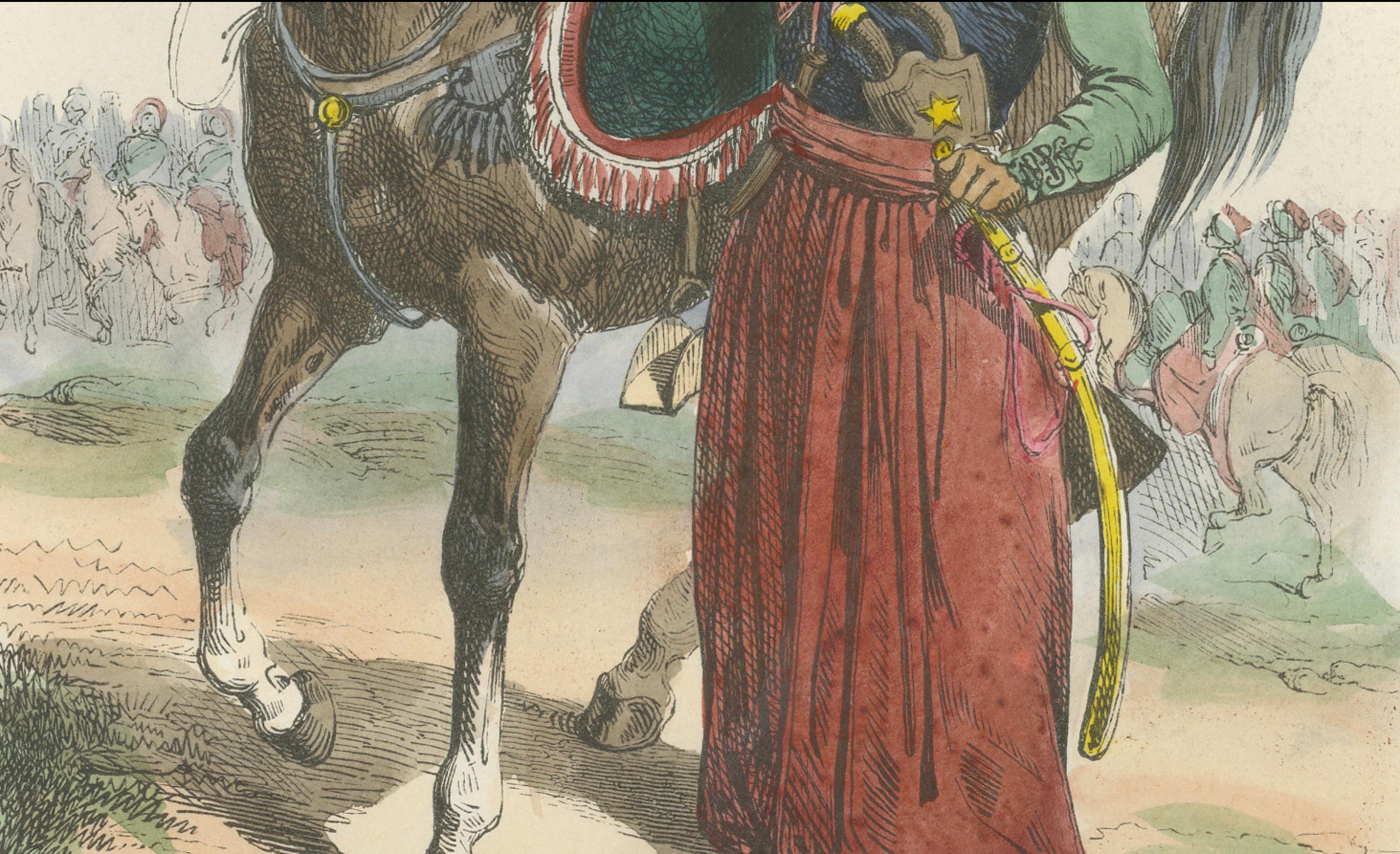 Napoleonic Mameluck of the Imperial Guard, hand-colored military print, 1843