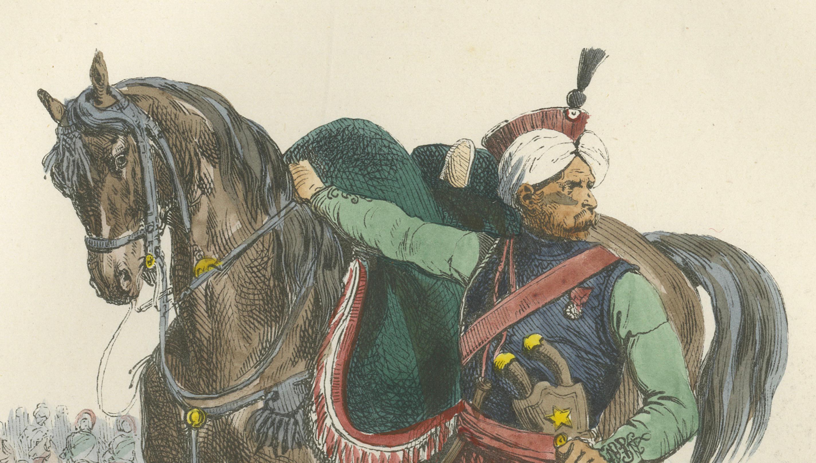 Napoleonic Mameluck of the Imperial Guard, hand-colored military print, 1843