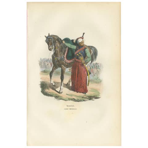 Napoleonic Mameluck of the Imperial Guard, hand-colored military print, 1843
