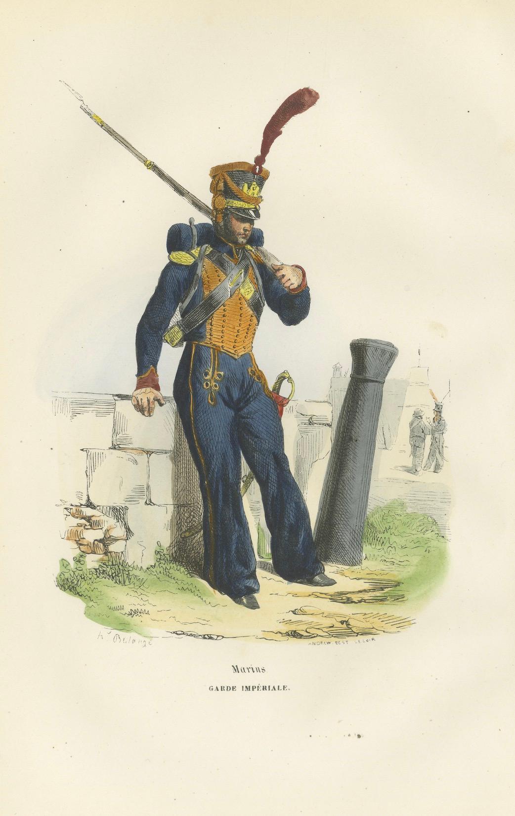 Napoleonic Marines, Garde Impériale, French Military Uniform Print, 1843