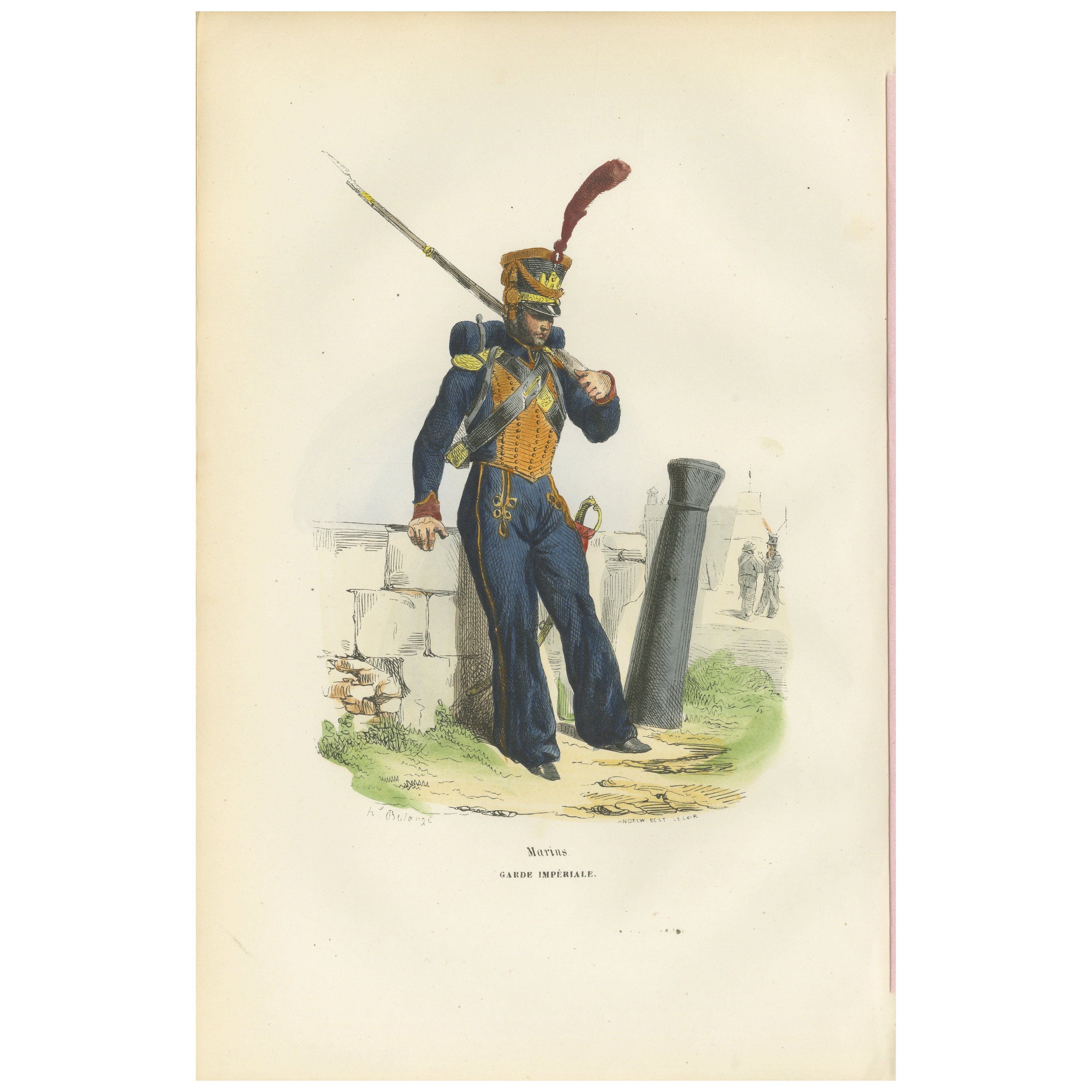 Napoleonic Marines, Garde Impériale, French Military Uniform Print, 1843