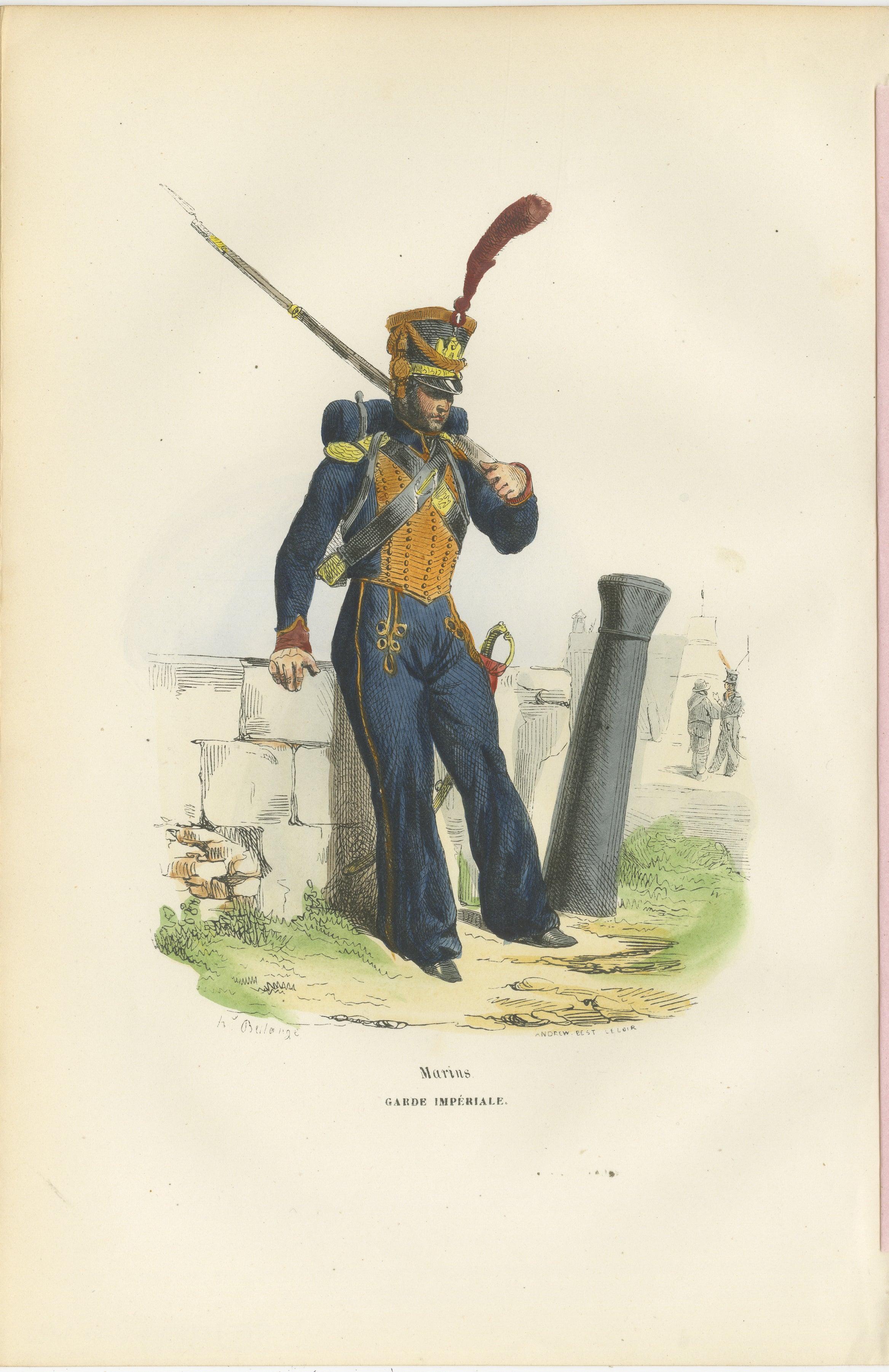 Napoleonic Marines, Garde Impériale, French Military Uniform Print, 1843