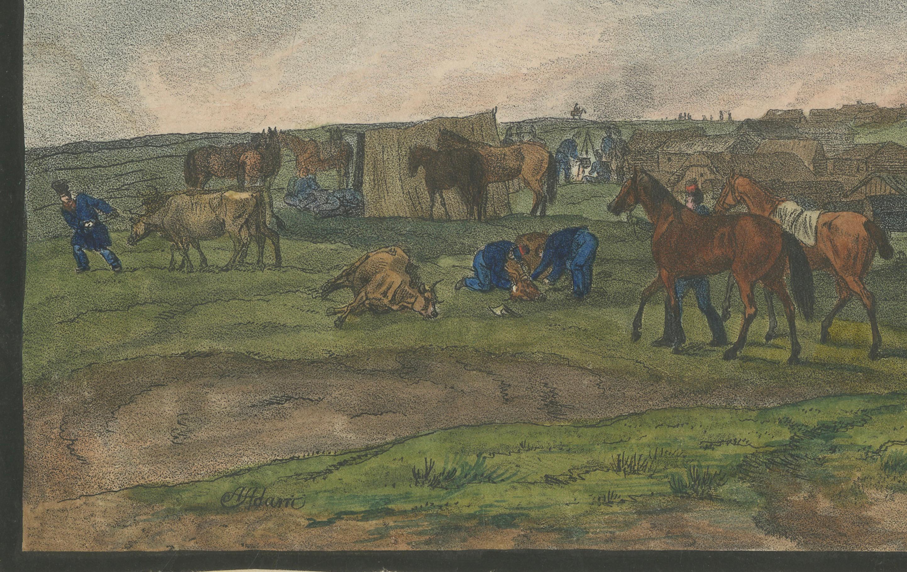 Napoleonic Military Encampment - Hand-Coloured Panoramic Aquatint, c1810