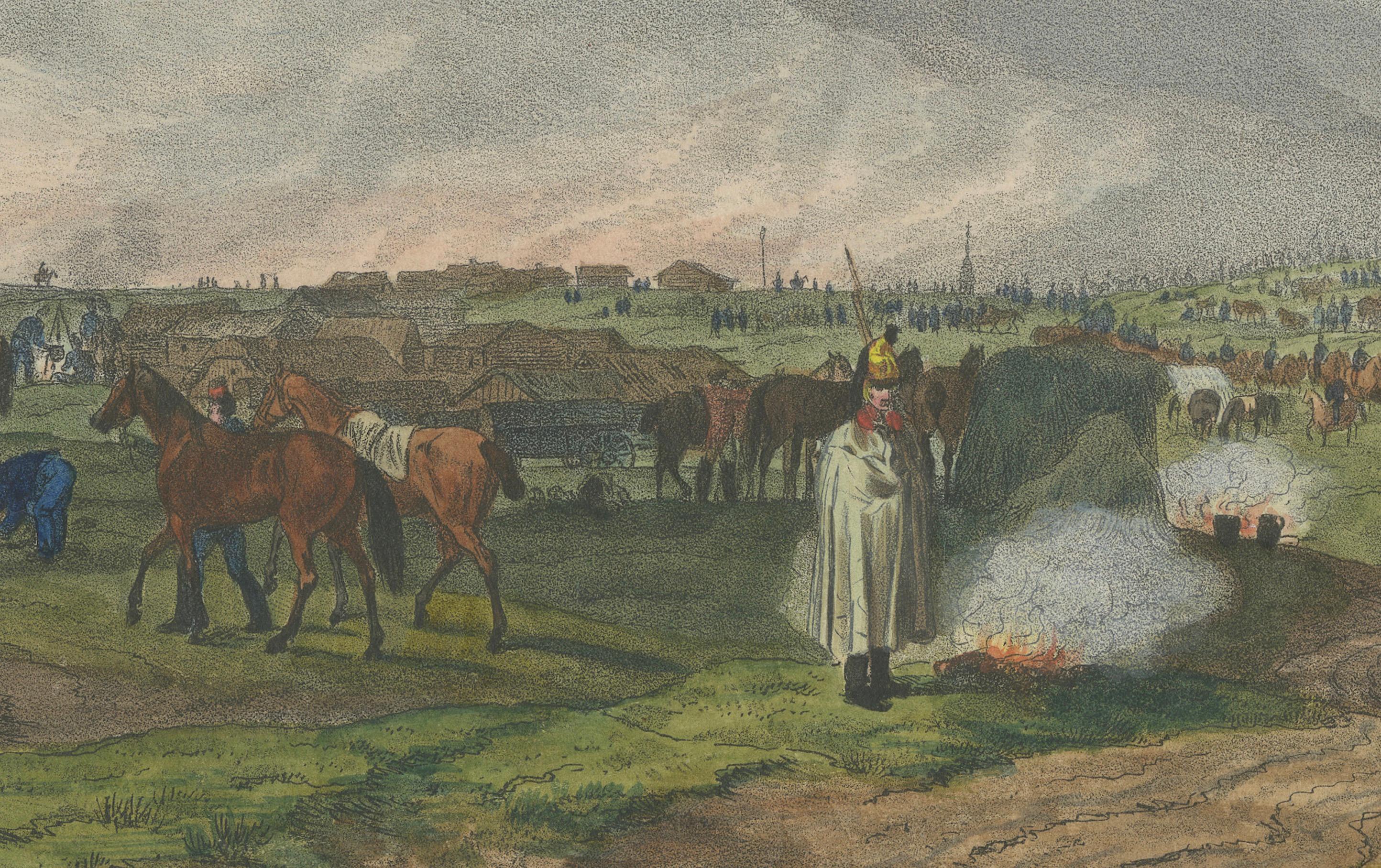Napoleonic Military Encampment - Hand-Coloured Panoramic Aquatint, c1810
