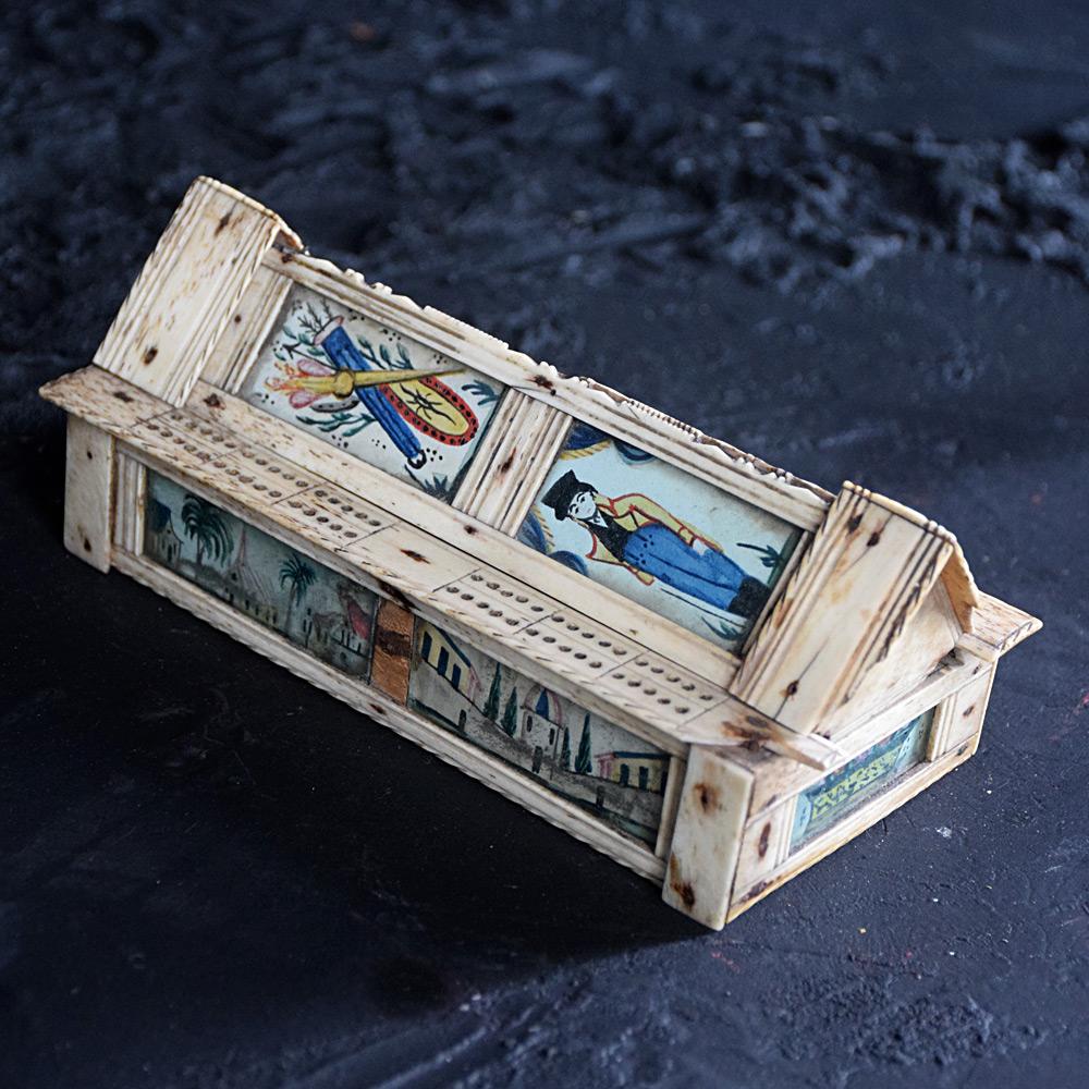 Napoleonic Prisoner of war painted casket dominoes set

We share what we love, and we love this early 19th century Napoleonic prisoner of war hand painted casket dominos set. One of the most detailed and finely hand carved pieces of folk art we