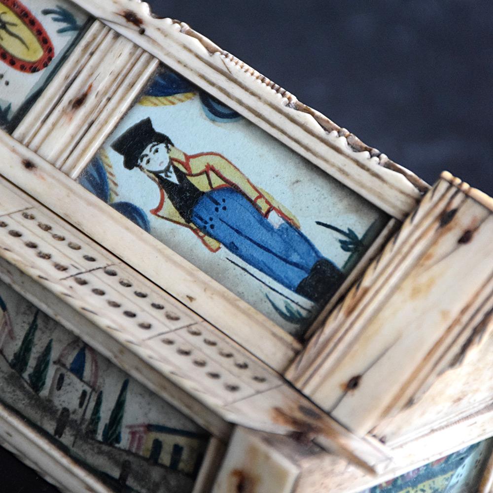 French Napoleonic Prisoner of War Painted Casket Dominoes Set For Sale