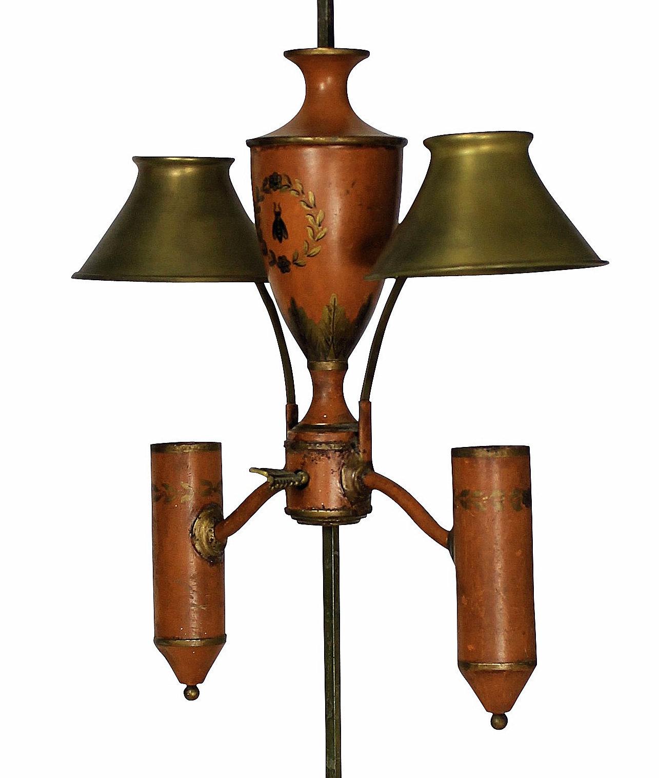 French Napoleonic Revival Orange Tole Desk Lamp For Sale