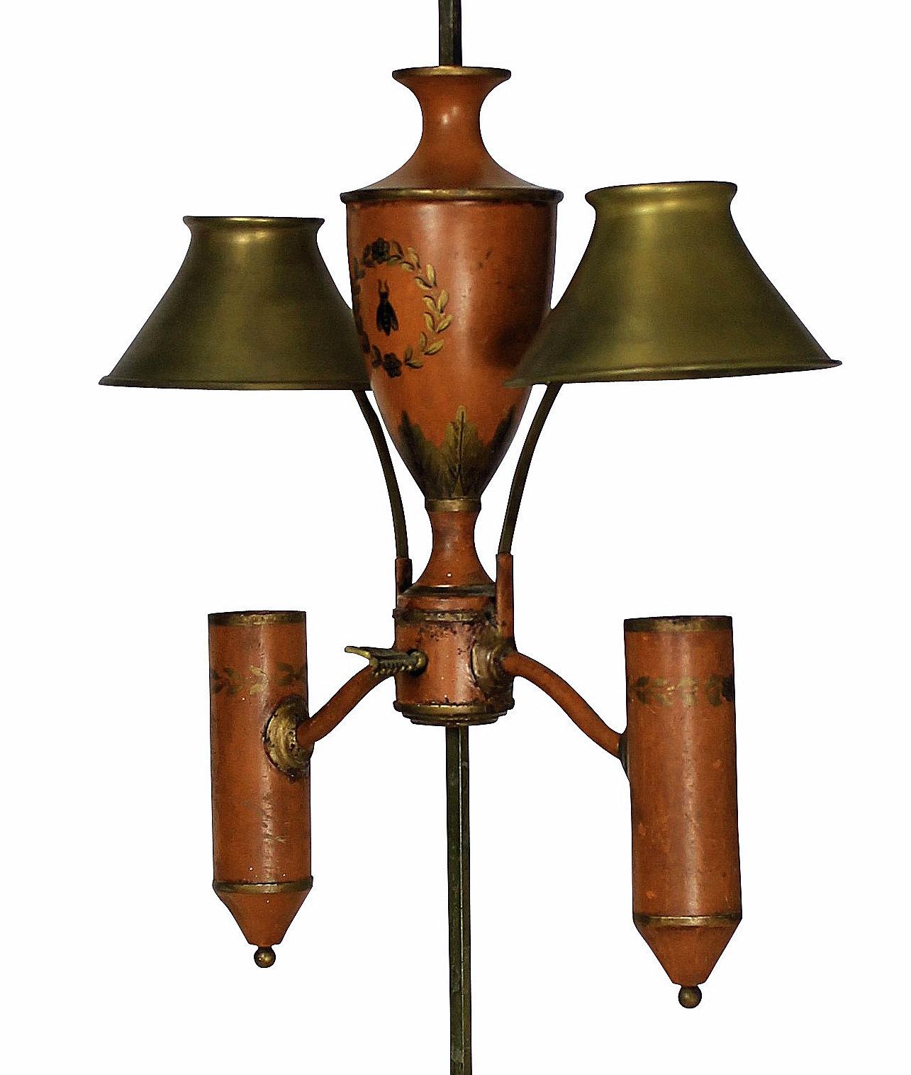 Napoleonic Revival Orange Tole Desk Lamp In Good Condition In Kent, Dover