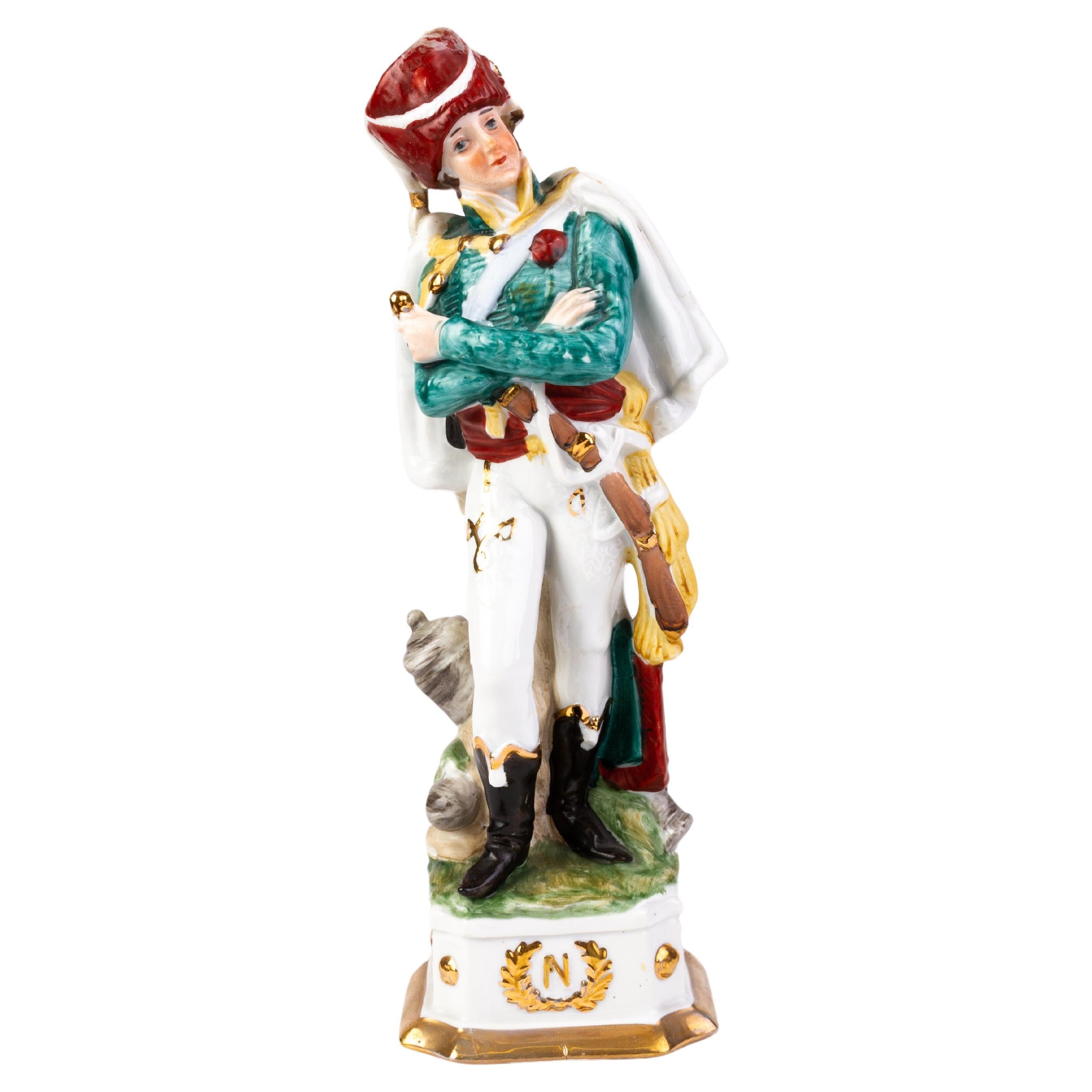 Napoleonic Soldier Fine 24KT Gold Porcelain Figure  For Sale