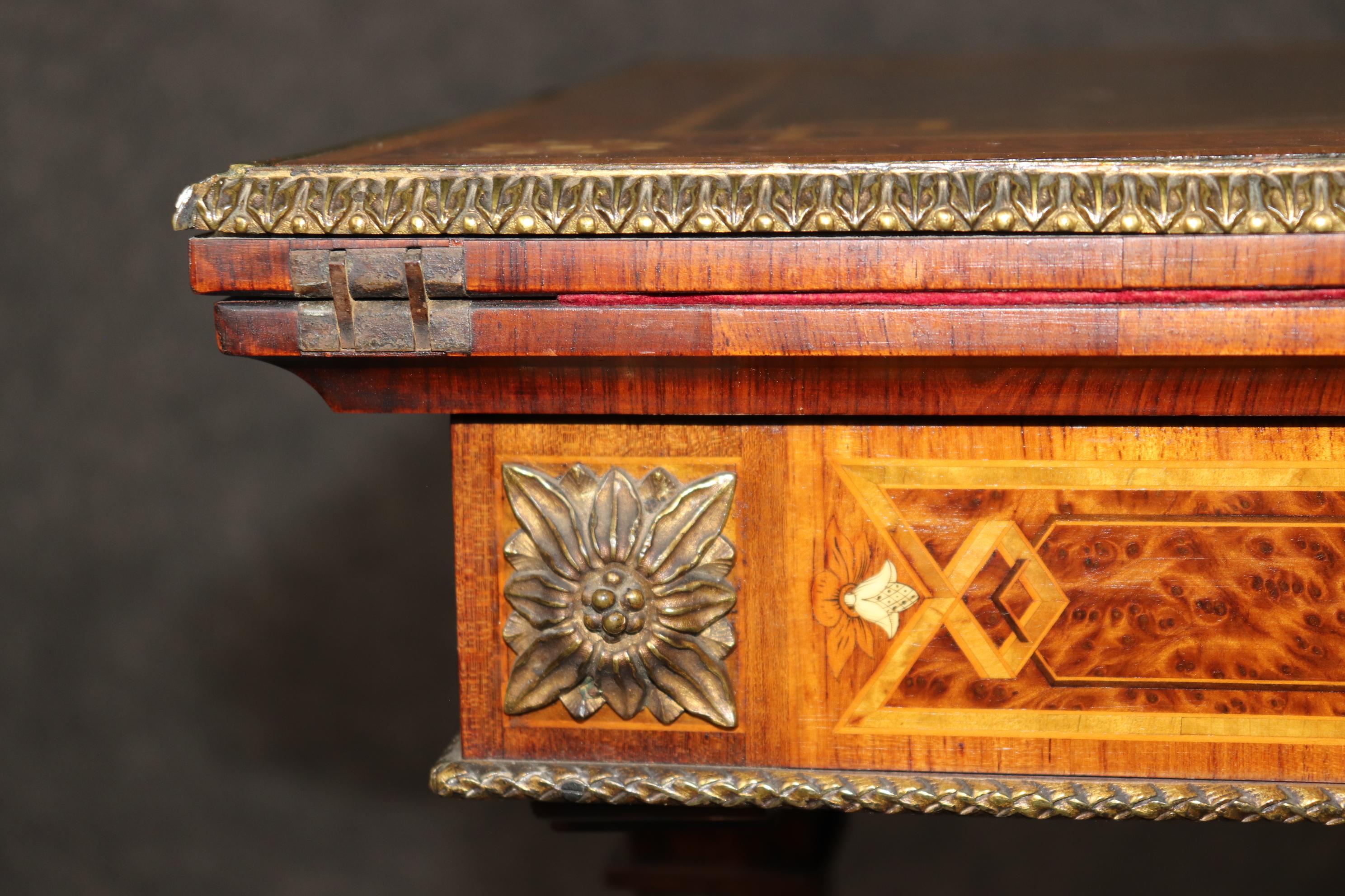 Napoleonic Style Burled Walnut Bronze Mounted French Inlaid Flip Top Game Table For Sale 6