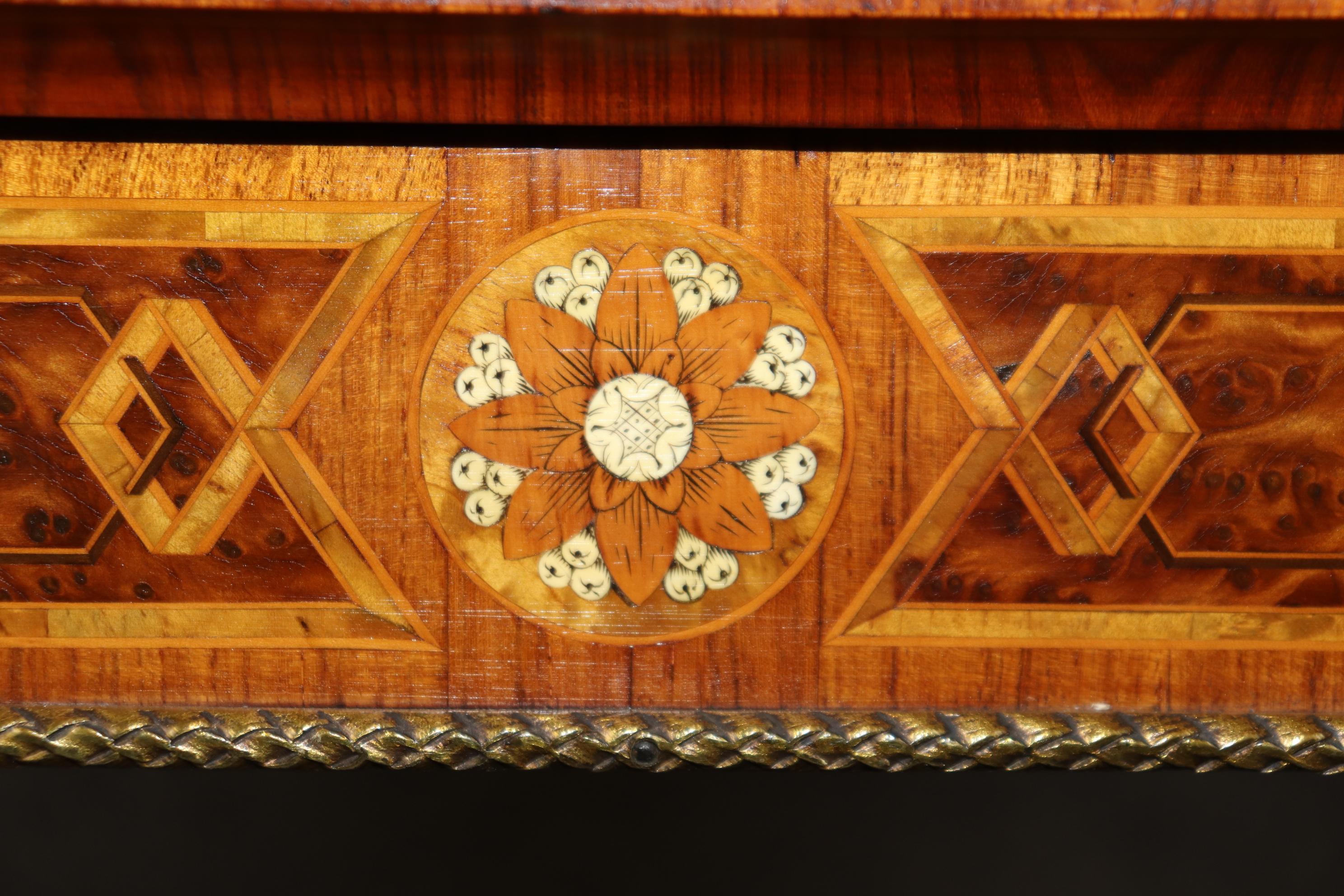 Napoleonic Style Burled Walnut Bronze Mounted French Inlaid Flip Top Game Table For Sale 7