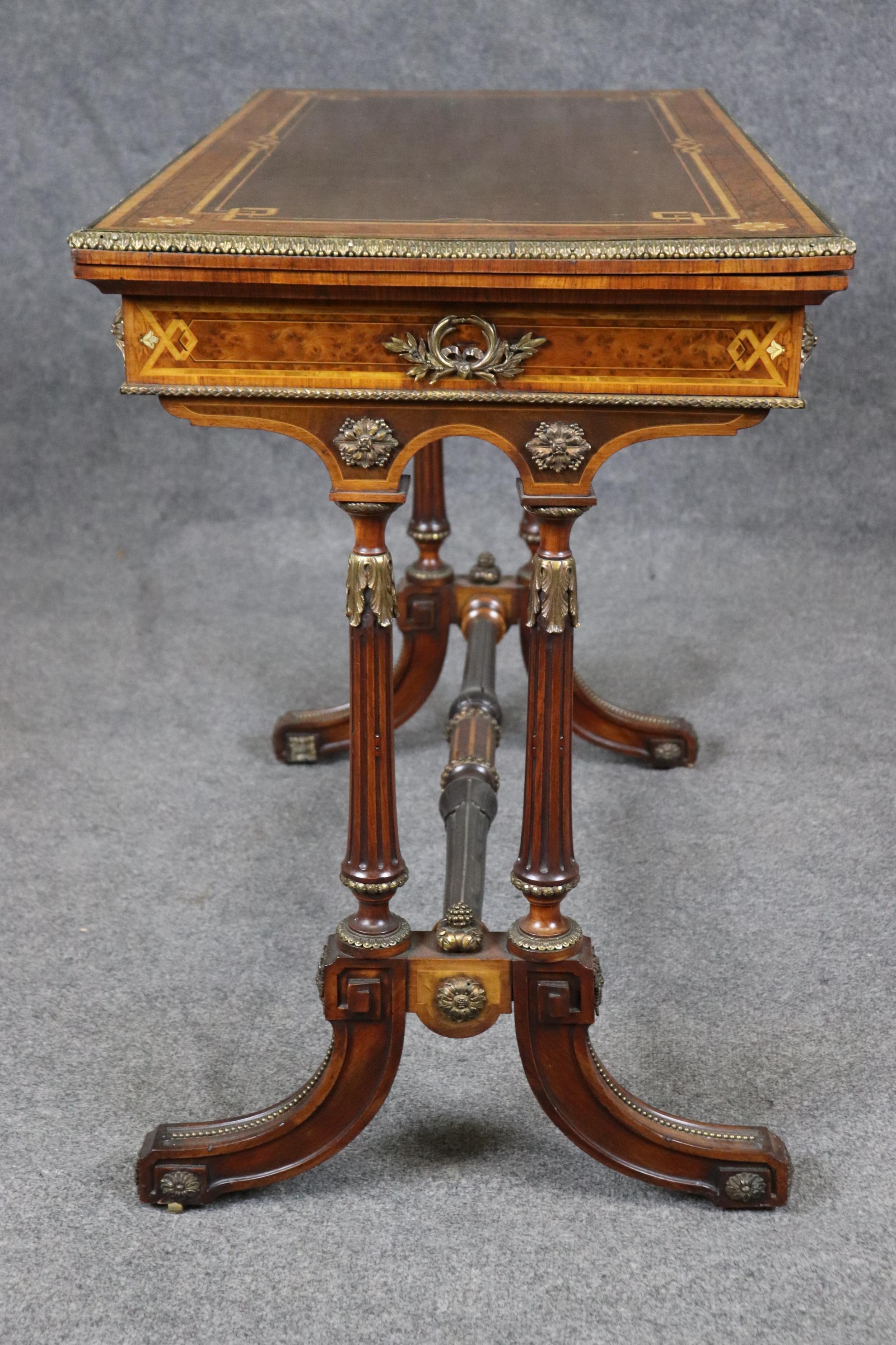 Napoleon III Napoleonic Style Burled Walnut Bronze Mounted French Inlaid Flip Top Game Table For Sale