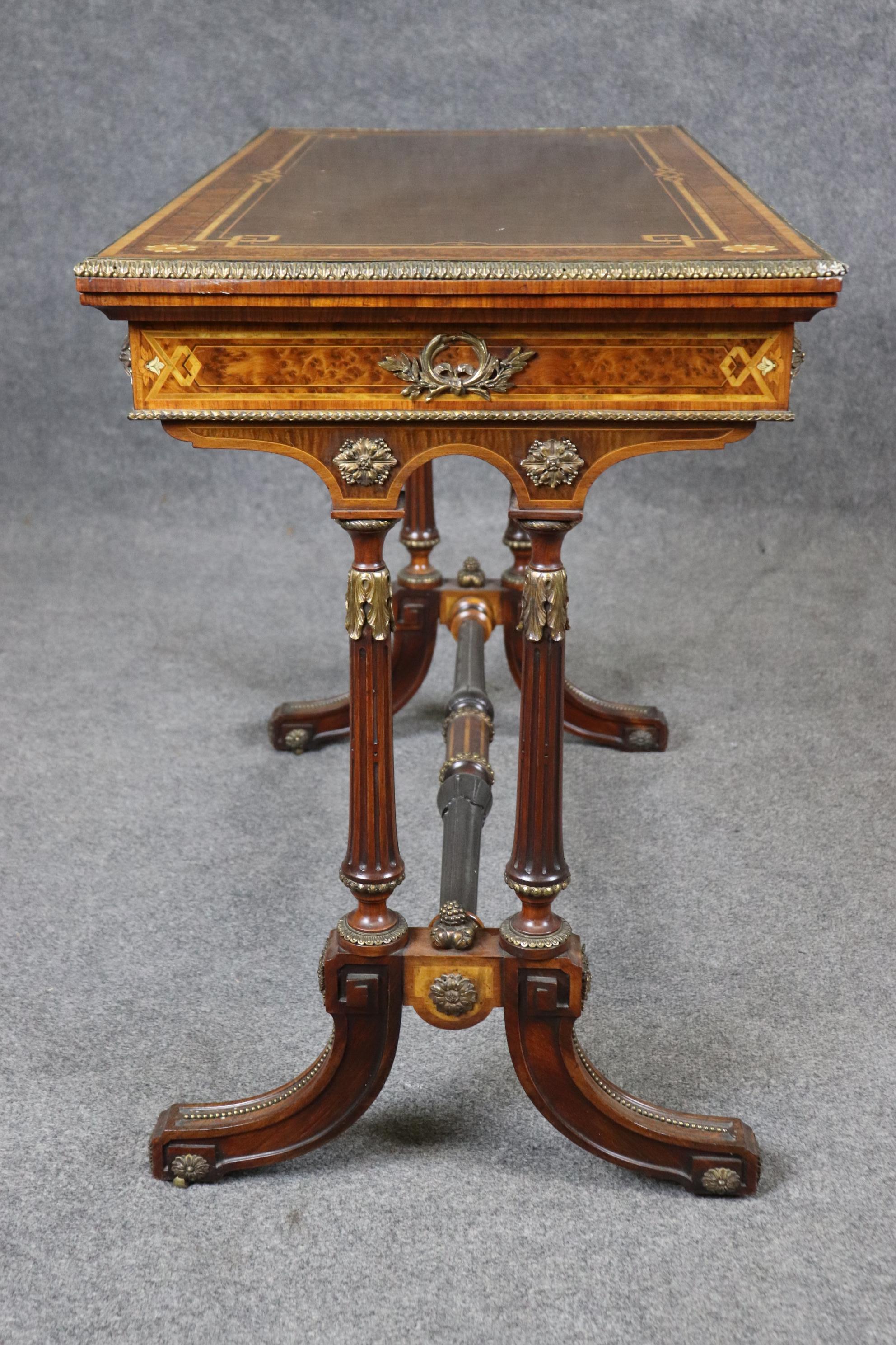 Mid-19th Century Napoleonic Style Burled Walnut Bronze Mounted French Inlaid Flip Top Game Table For Sale