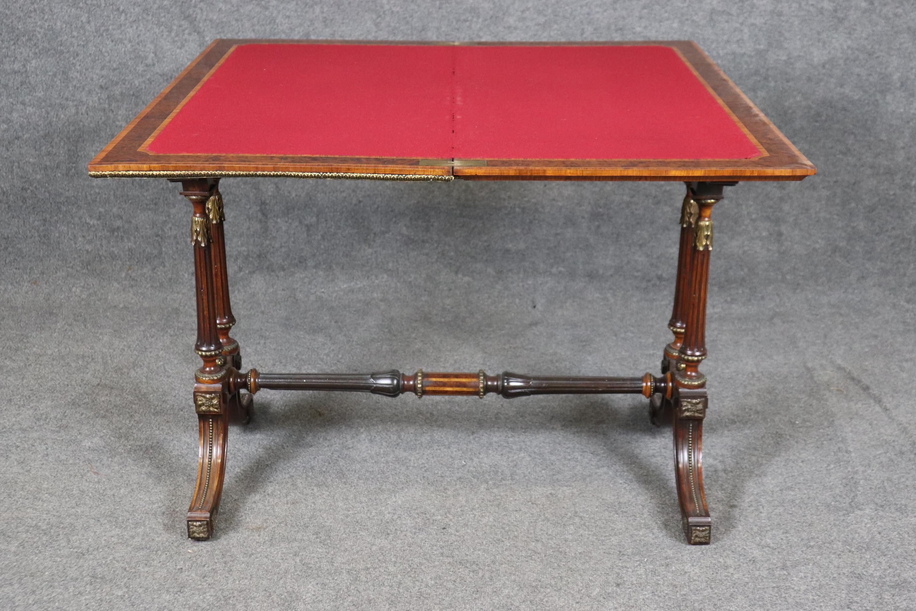 Napoleonic Style Burled Walnut Bronze Mounted French Inlaid Flip Top Game Table For Sale 1