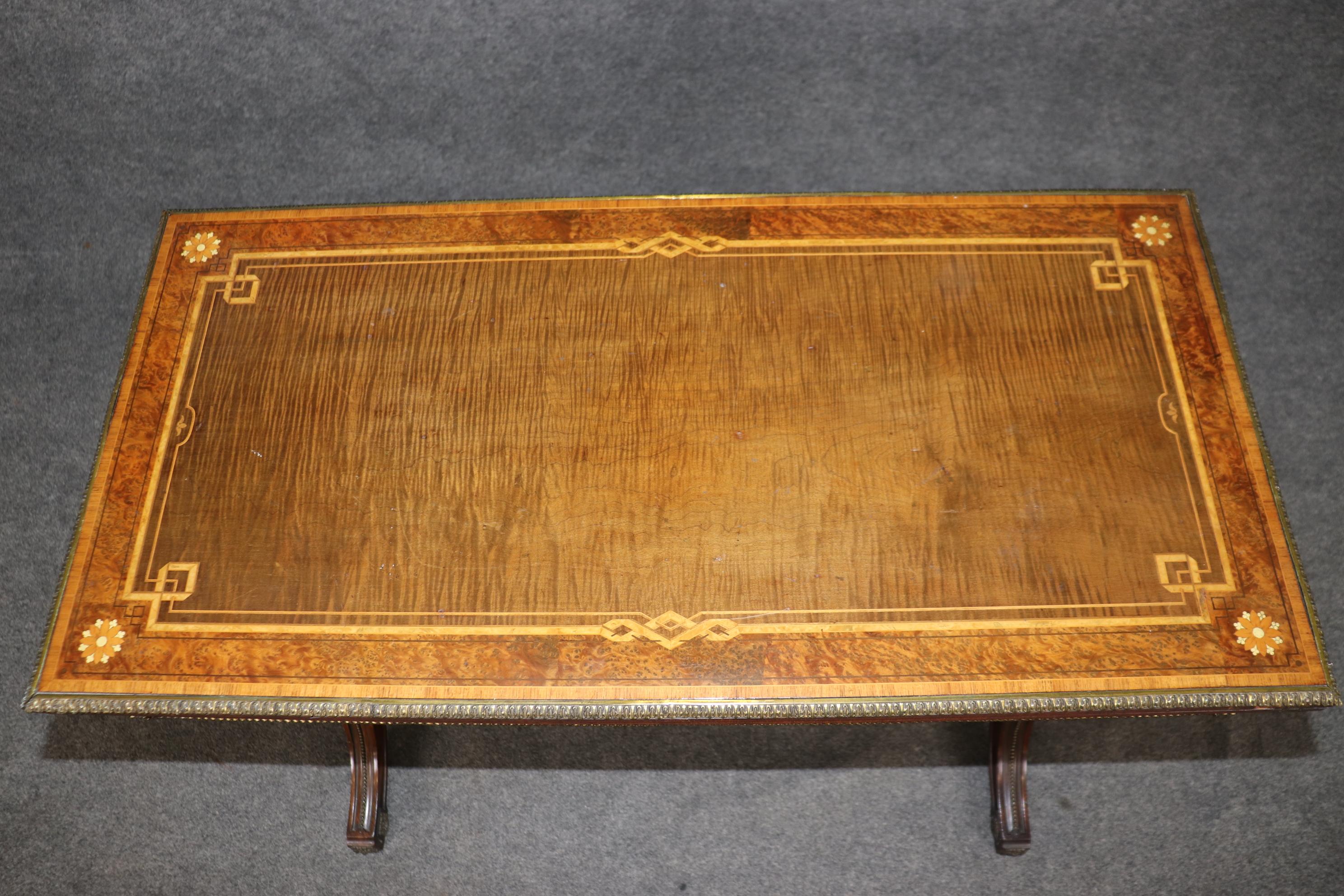 Napoleonic Style Burled Walnut Bronze Mounted French Inlaid Flip Top Game Table For Sale 3