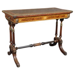 Napoleonic Style Burled Walnut Bronze Mounted French Inlaid Flip Top Game Table