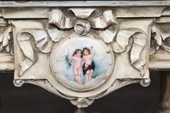 Napoleonic Style Creme Painted Marble Top Center Table Sevres Style Placques