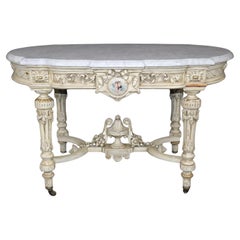 Mitteltisch im napoleonischen Stil mit cremefarbener bemalter Marmorplatte im Sevres-Stil, Placques