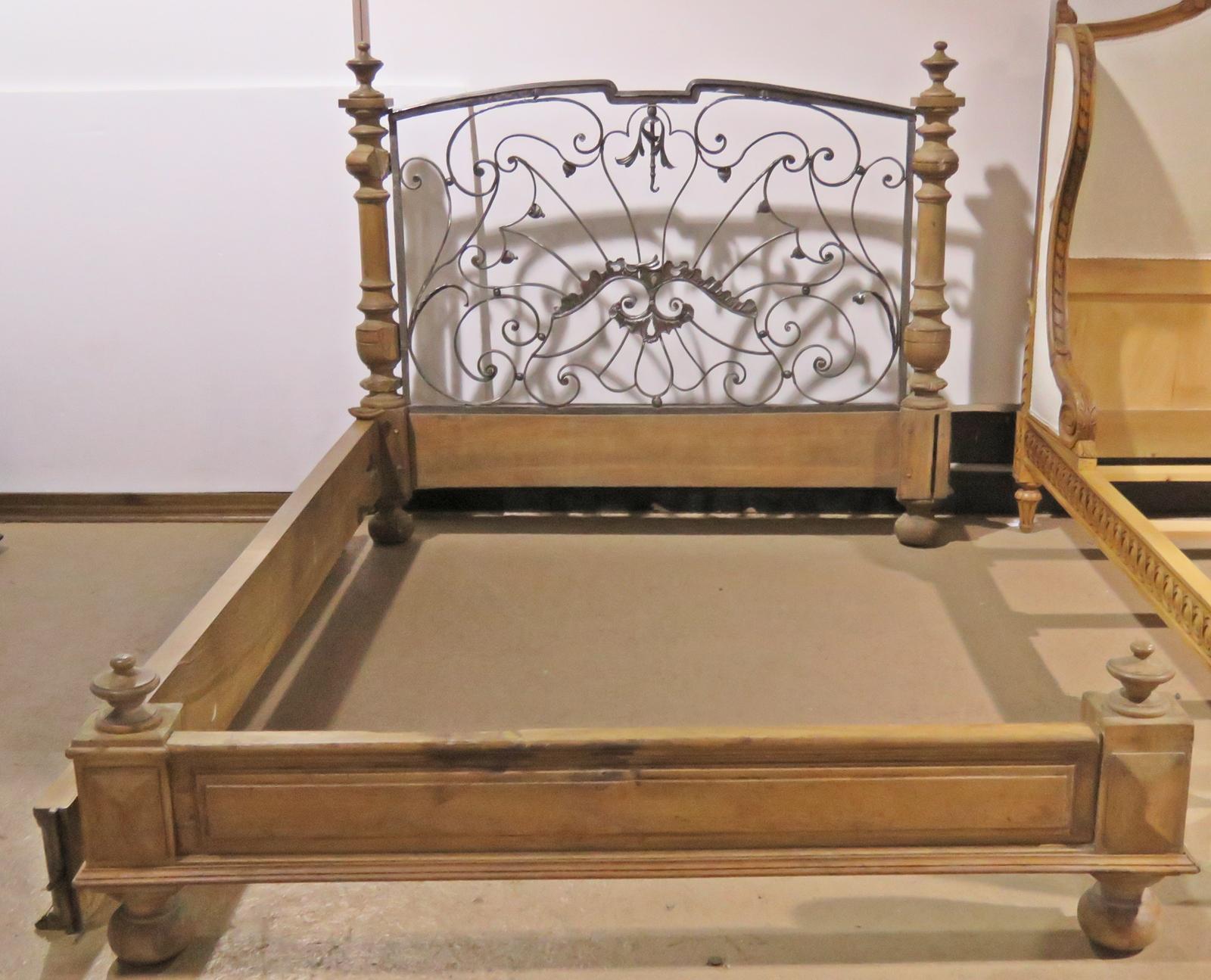 Napoleonic Style Solid Walnut and Iron Queen Width Bed Circa 1820s For Sale 2