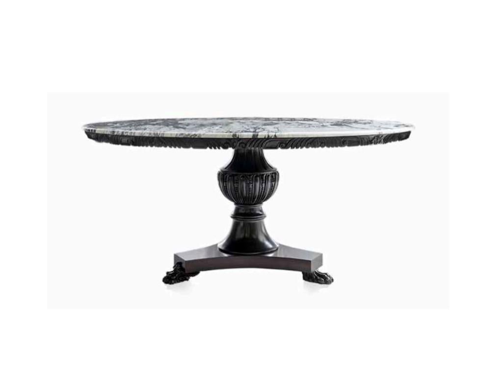 Napoleon III Napoleonic Style Table Hand Carved Solid Wood Column Leg Top Calacatta Marble For Sale