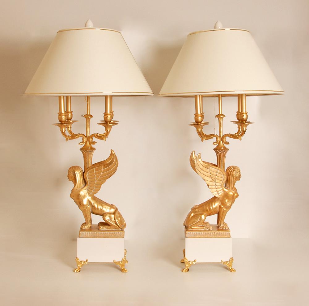 Empire Table Lamps Egyptian revival Bois Dore Bouilotte lamps Napoleonic pair im Angebot 3