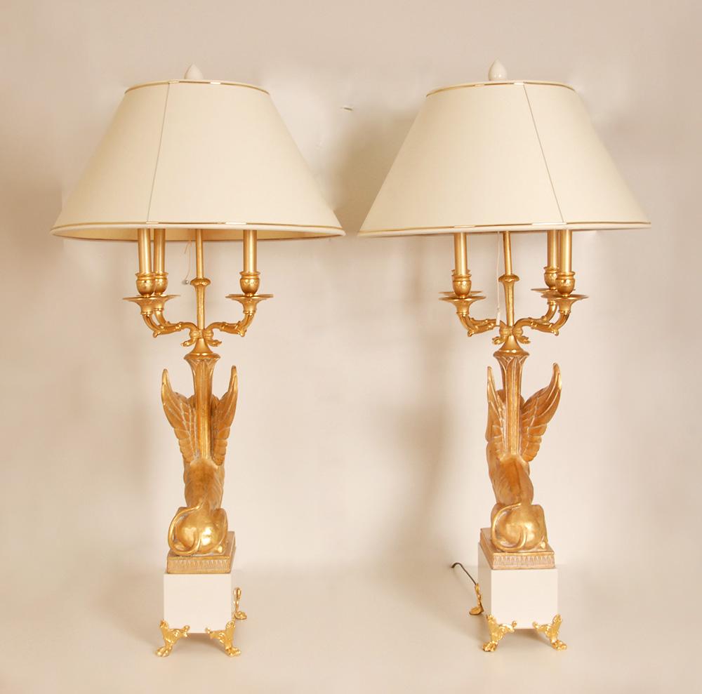 Empire Table Lamps Egyptian revival Bois Dore Bouilotte lamps Napoleonic pair im Angebot 4
