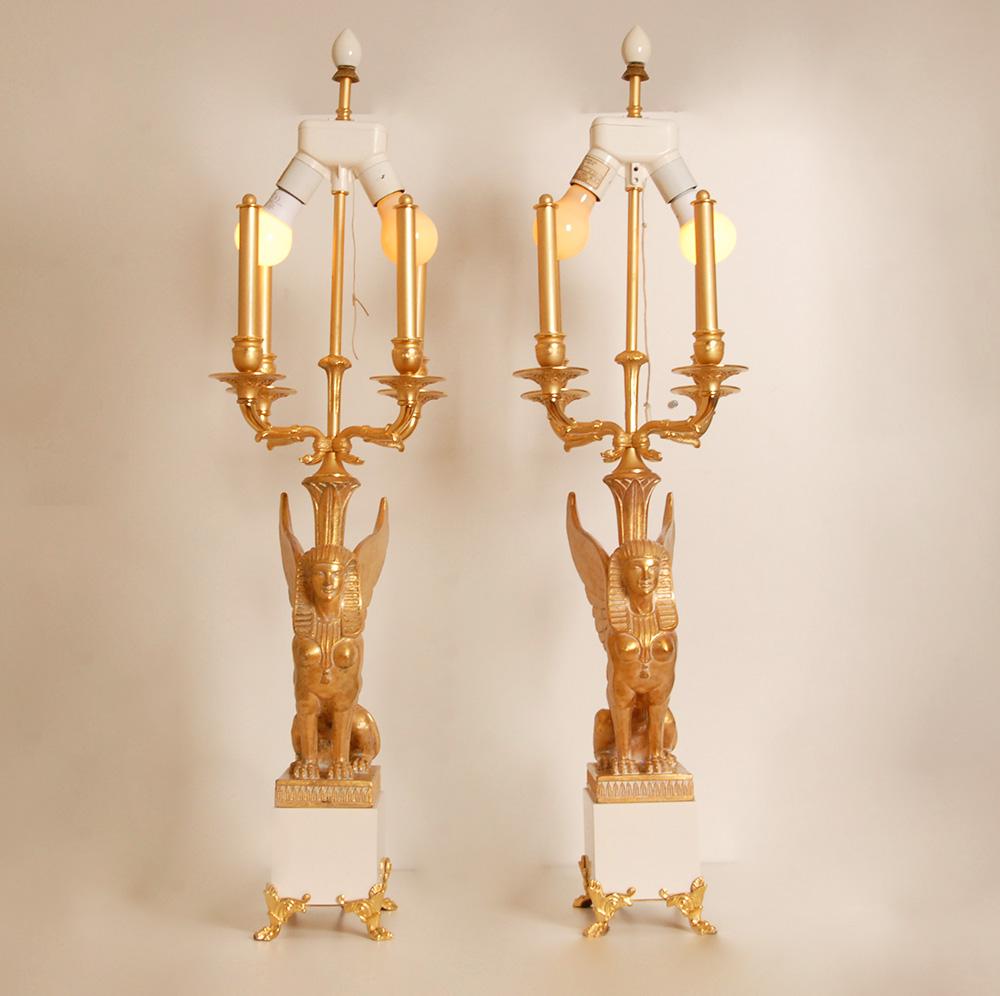 Empire Table Lamps Egyptian revival Bois Dore Bouilotte lamps Napoleonic pair im Angebot 5